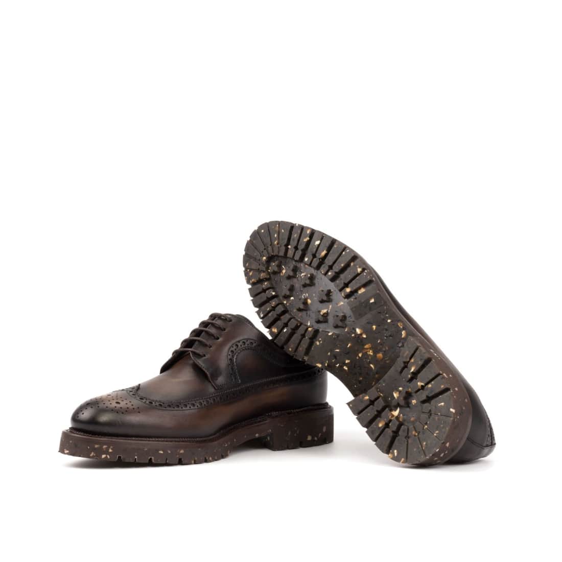 Derbie Brogue fleuri en cuir marron foncé - Semelles