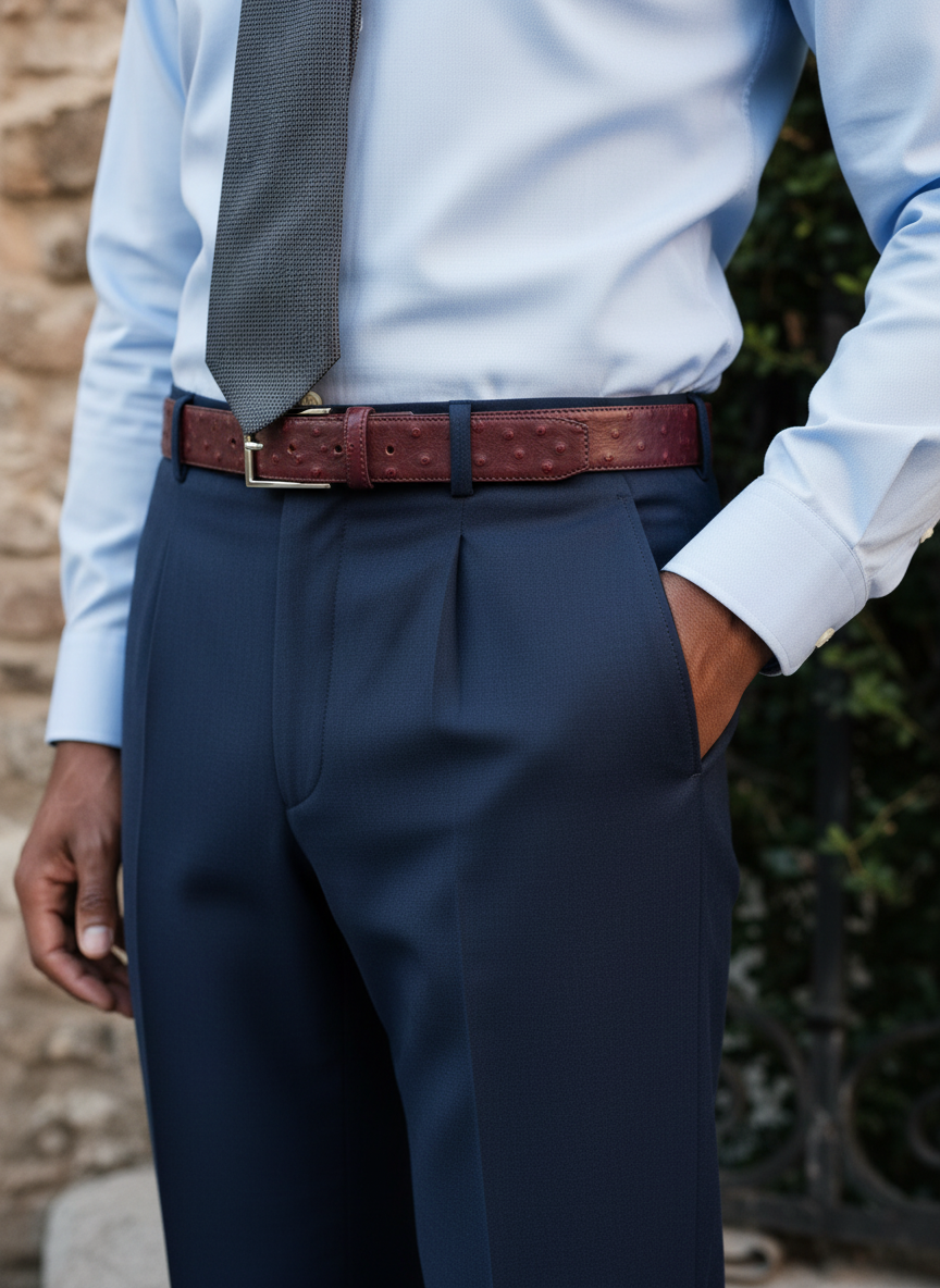 Ceinture en cuir bordeaux façon autruche 35 mm