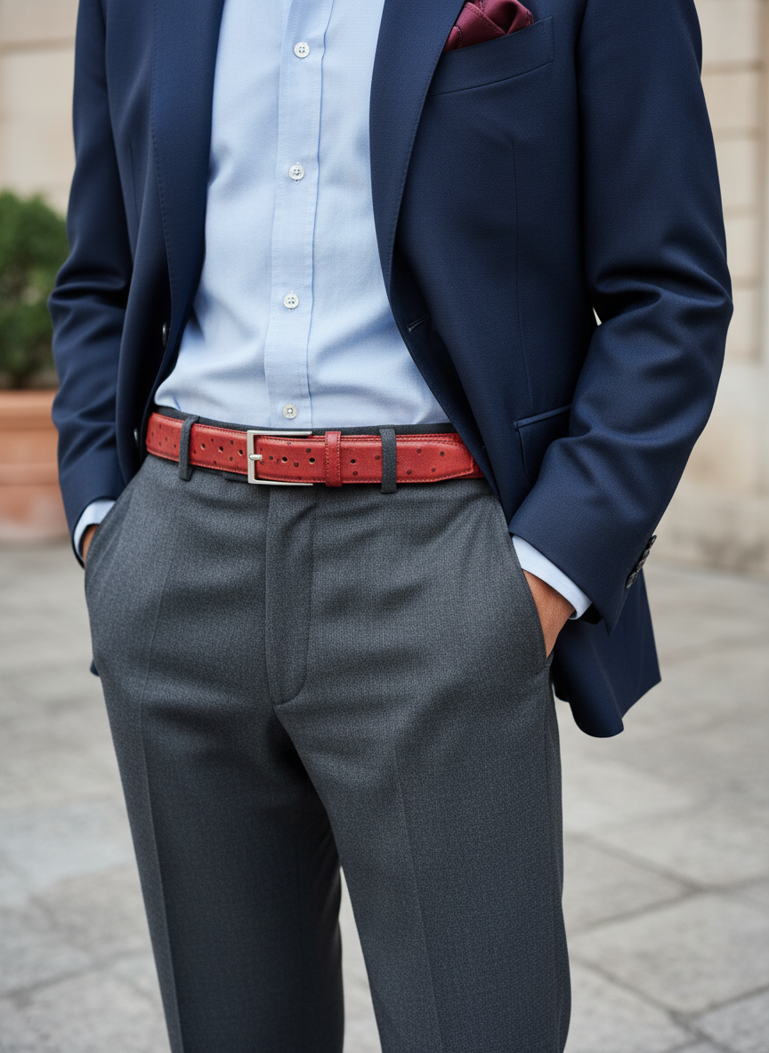 Ceinture en cuir rouge façon autruche 35 mm