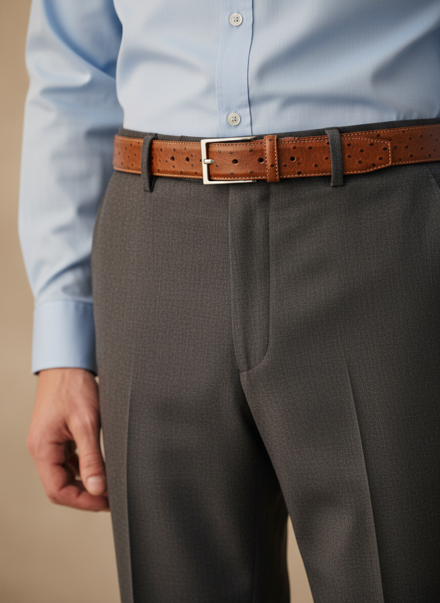 Ceinture en cuir cognac façon autruche 35 mm