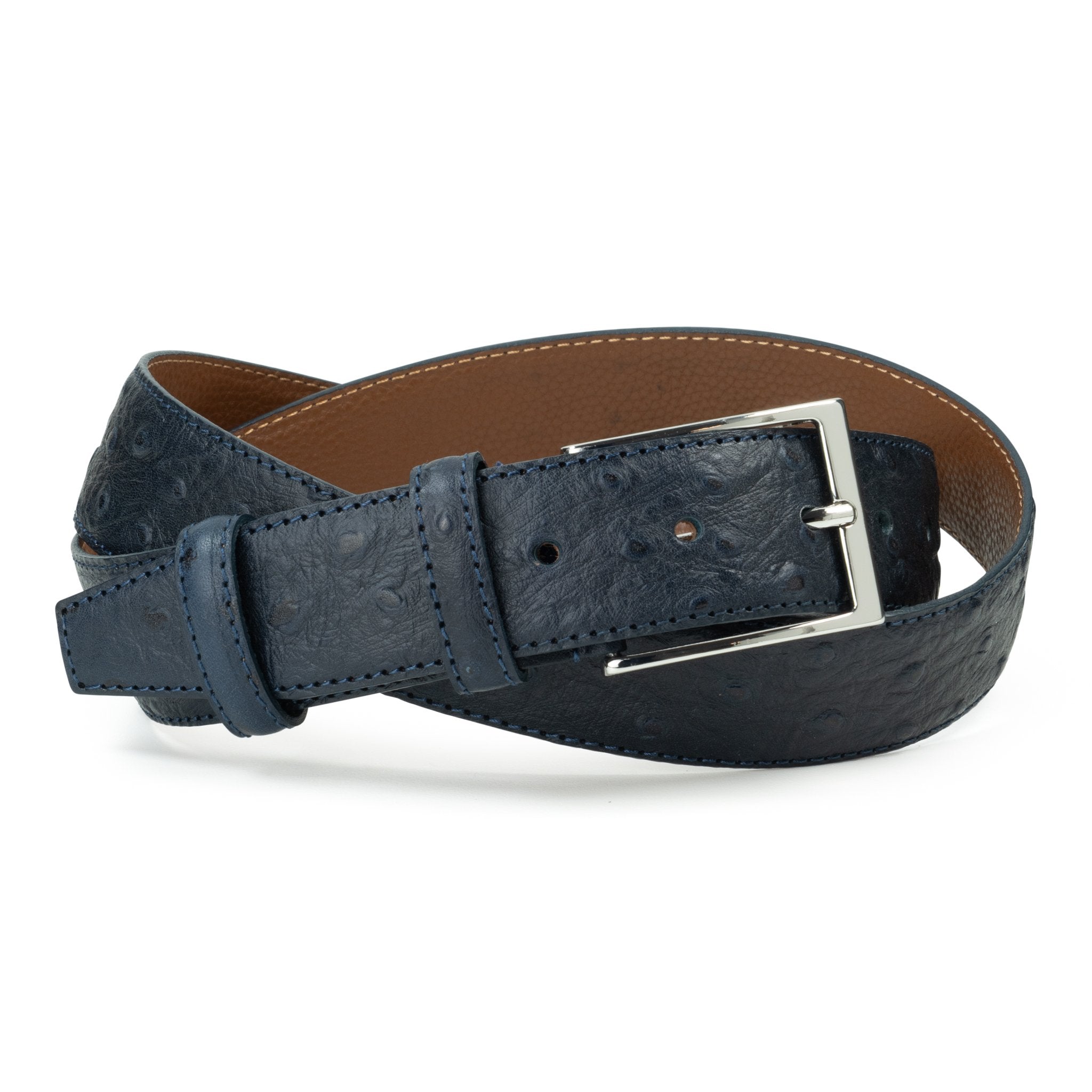 Ceinture en cuir bleu marine façon autruche 35 mm