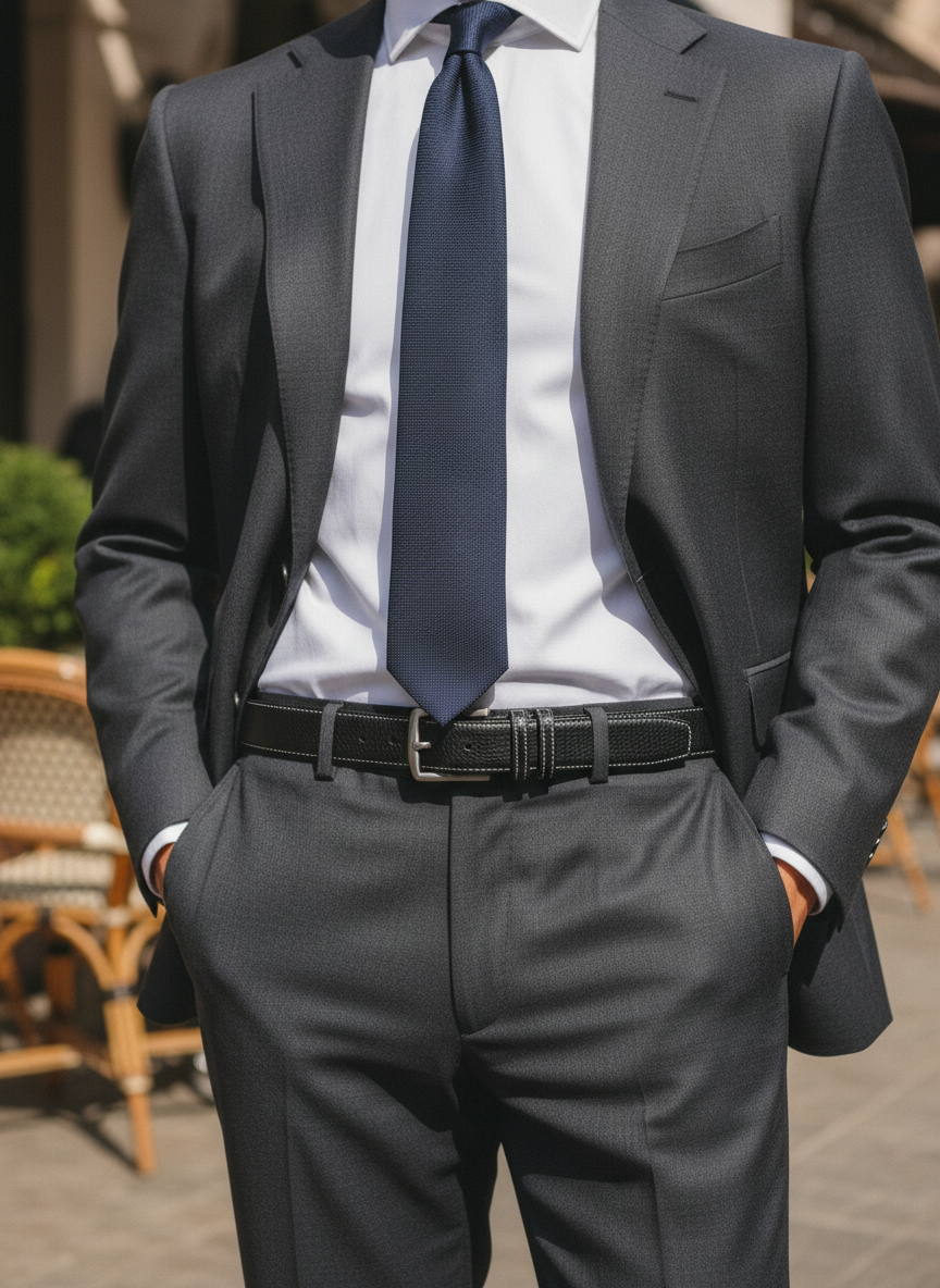 Ceinture en cuir grainé à boucle étrivière - Noir – vue 4