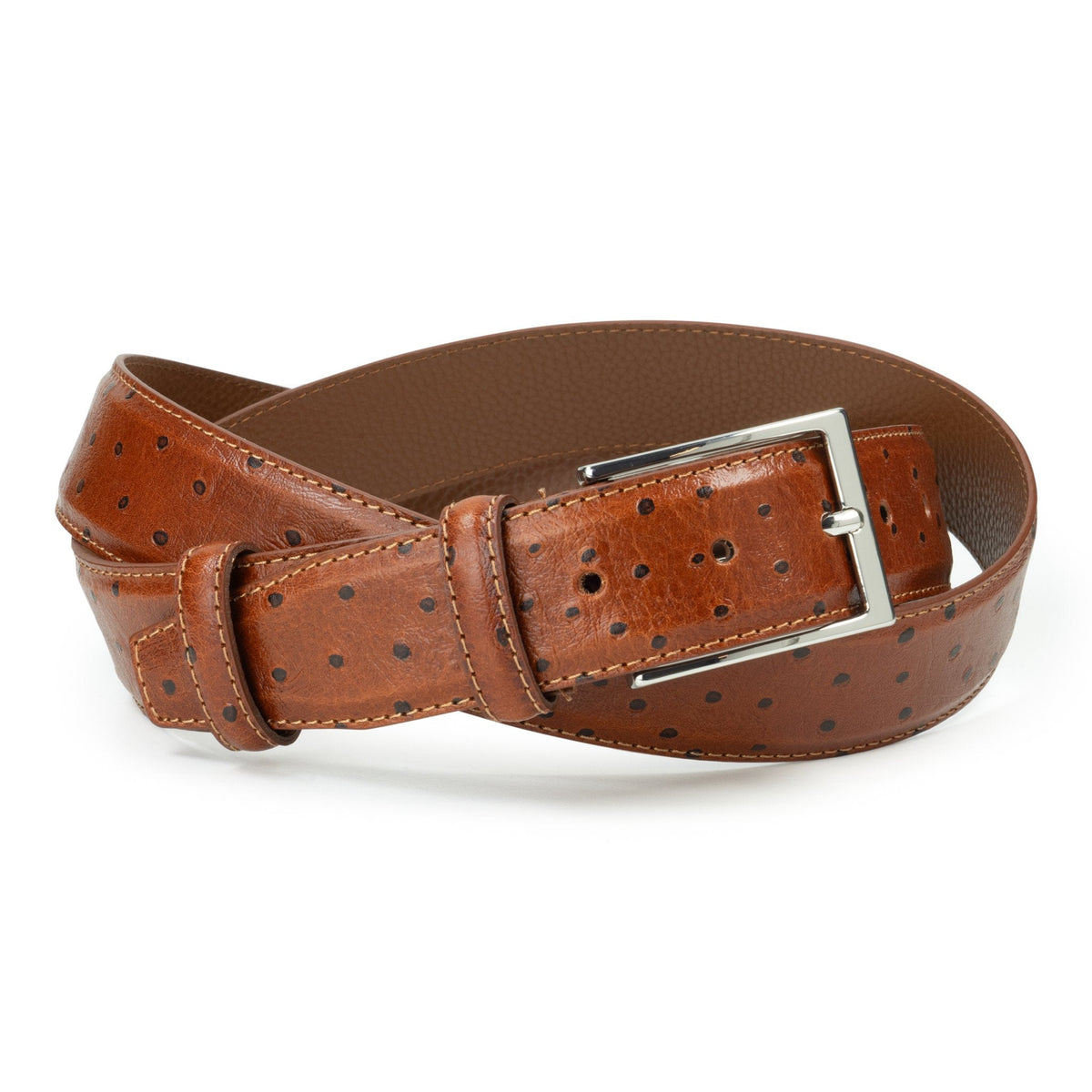 Ceinture en cuir cognac façon autruche 35 mm