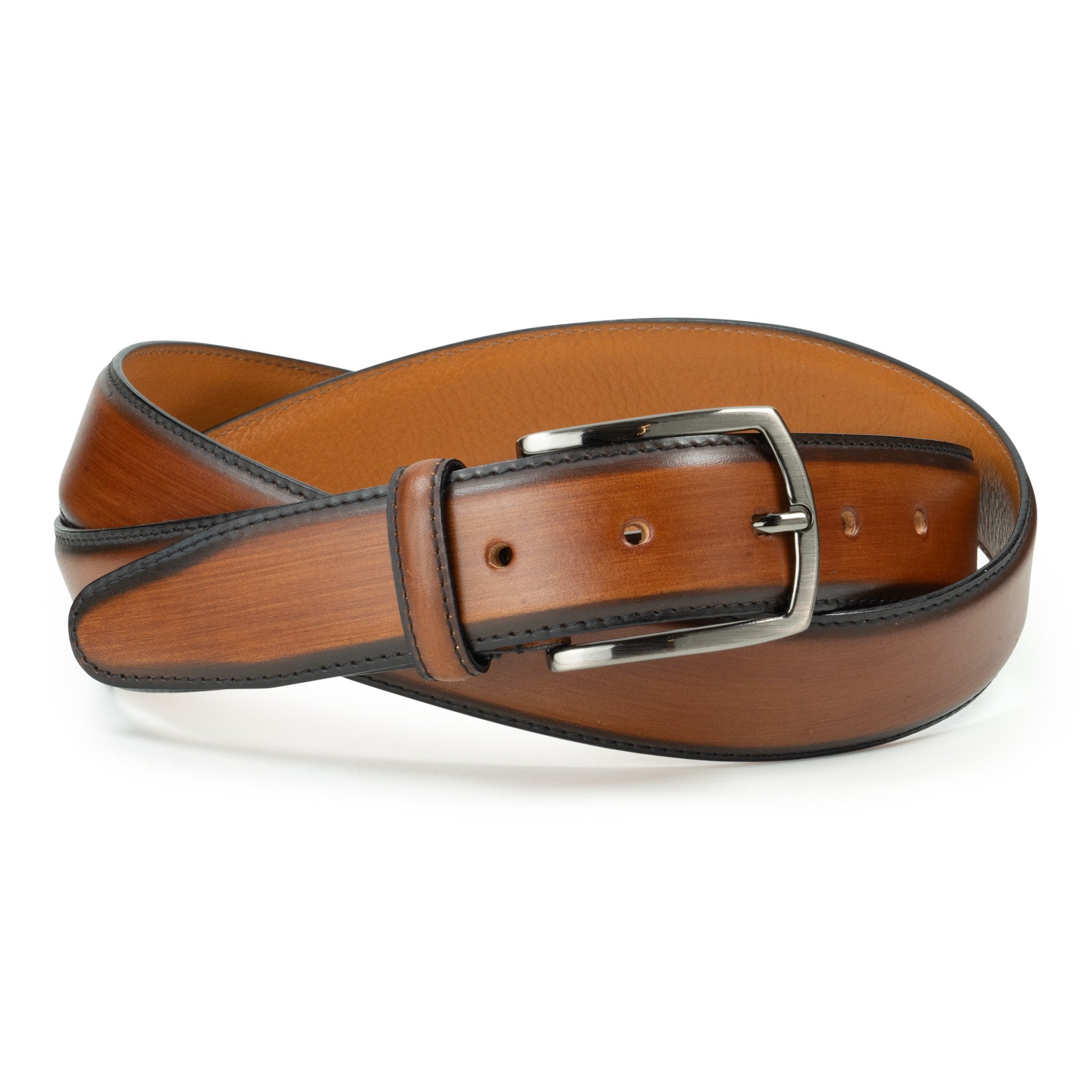 Ceinture en cuir patiné 35 mm – cognac