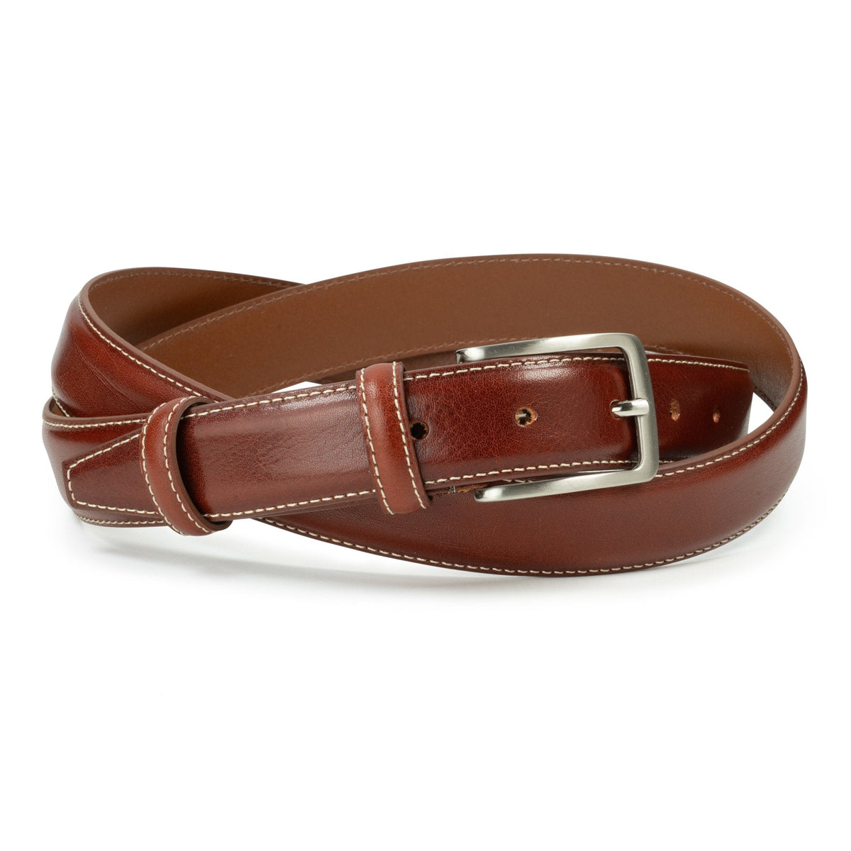 Ceinture en cuir cognac – surpiqûre écru, 30 mm