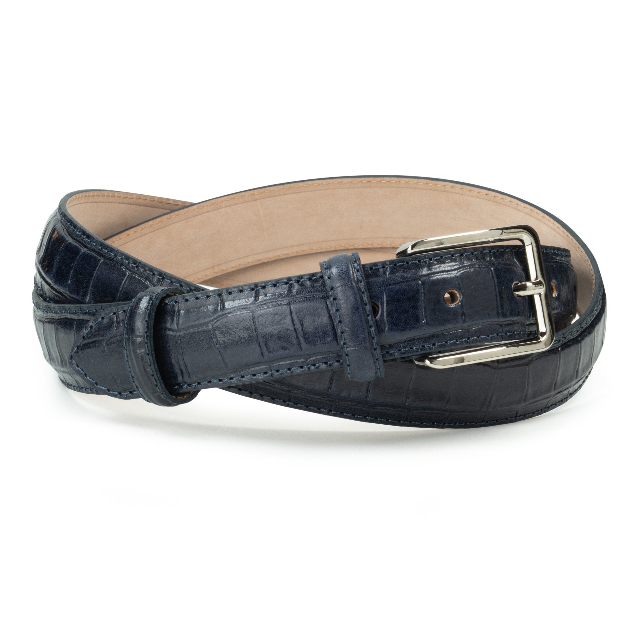 Ceinture cuir façon croco 30 mm – Bleu marine