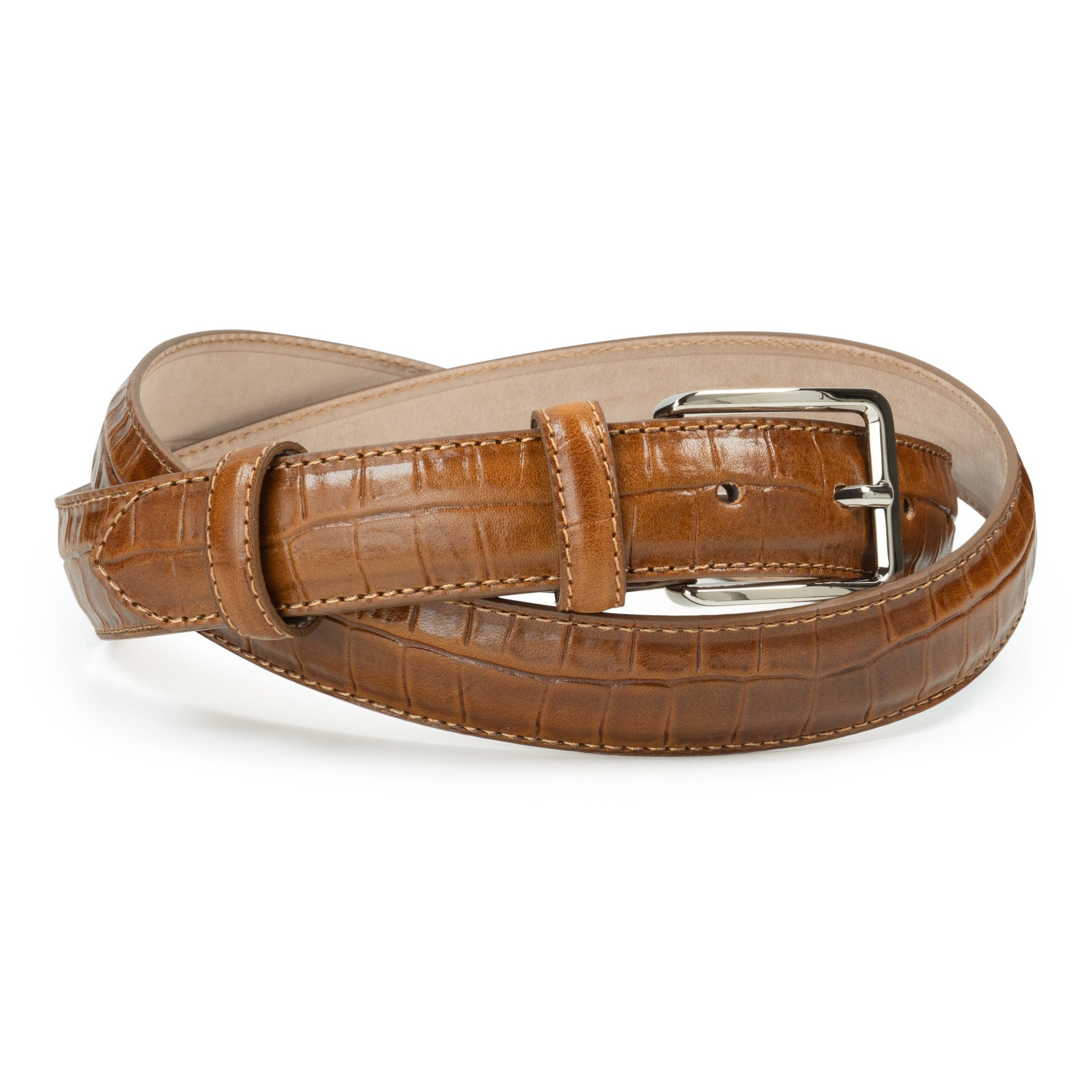 Ceinture en cuir façon croco 30 mm – cognac