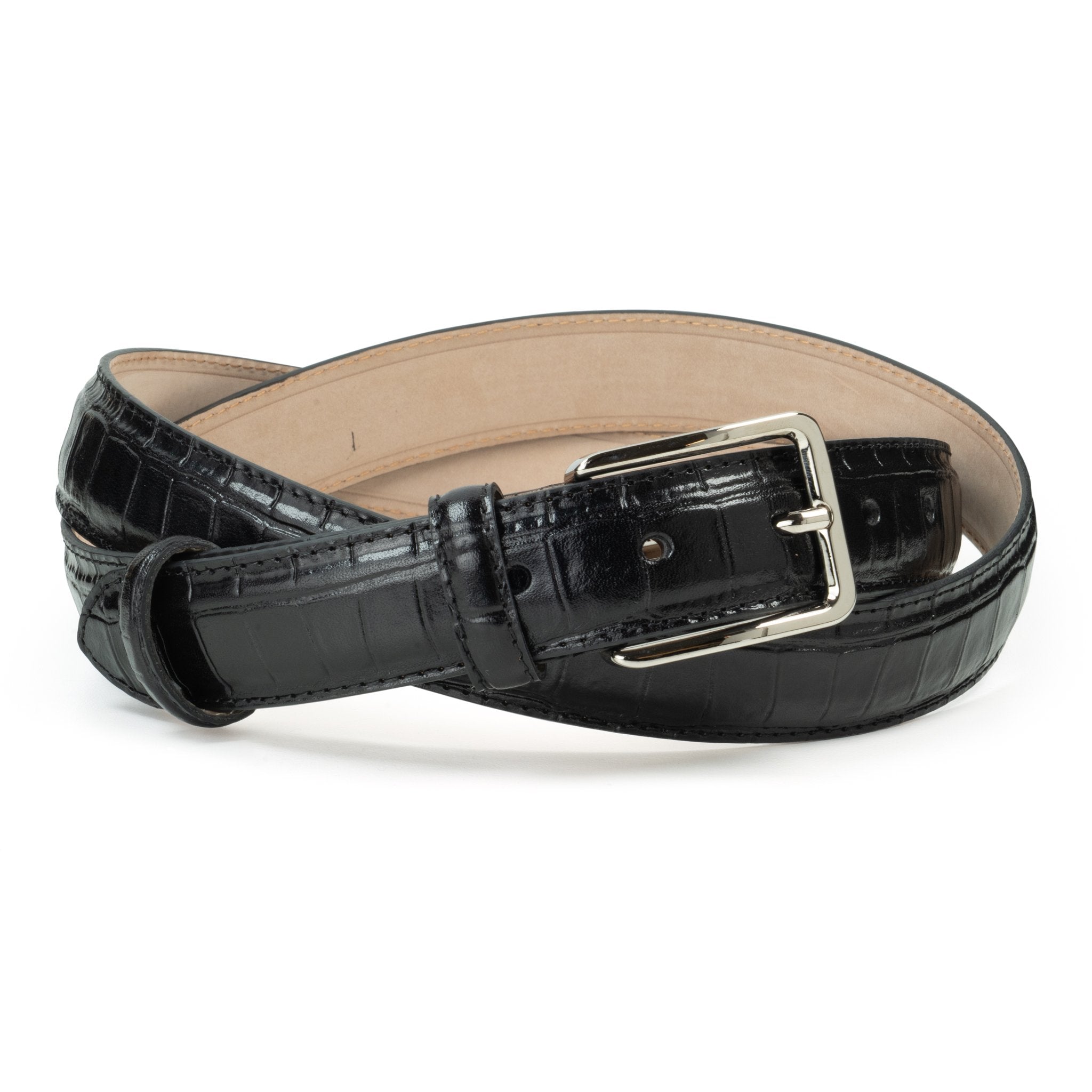 Ceinture en cuir façon croco 30 mm – Noir