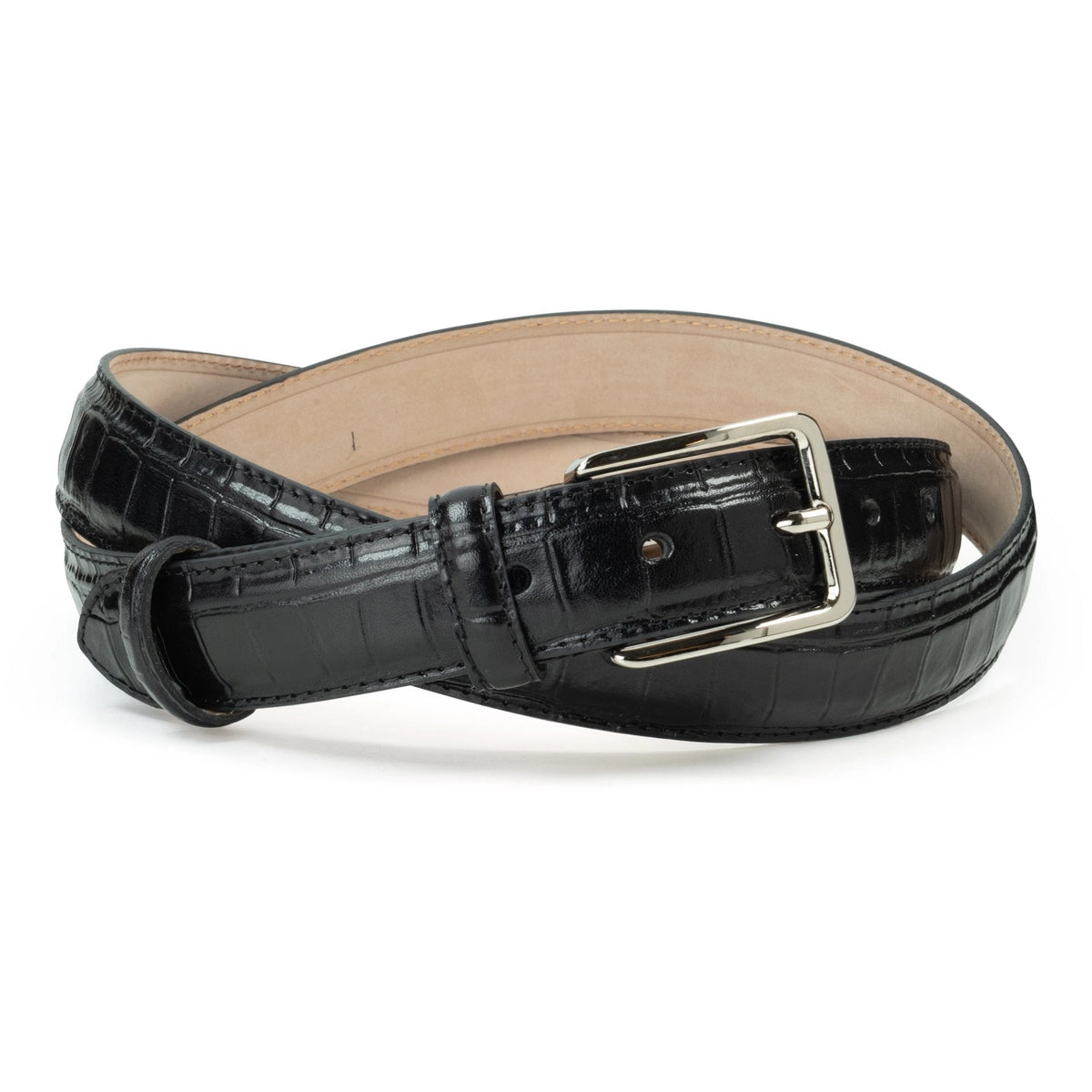 Ceinture en cuir façon croco 30 mm – Noir