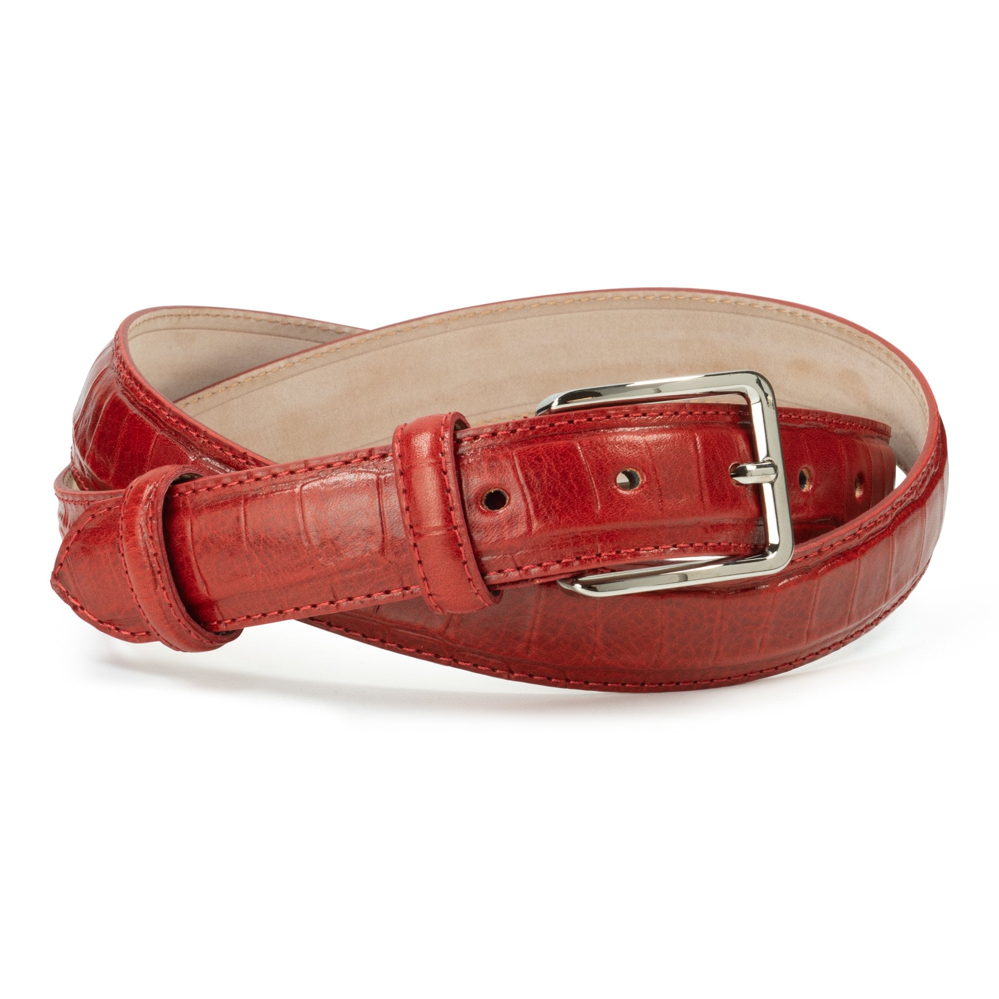 Ceinture en cuir façon croco 30 mm – Rouge