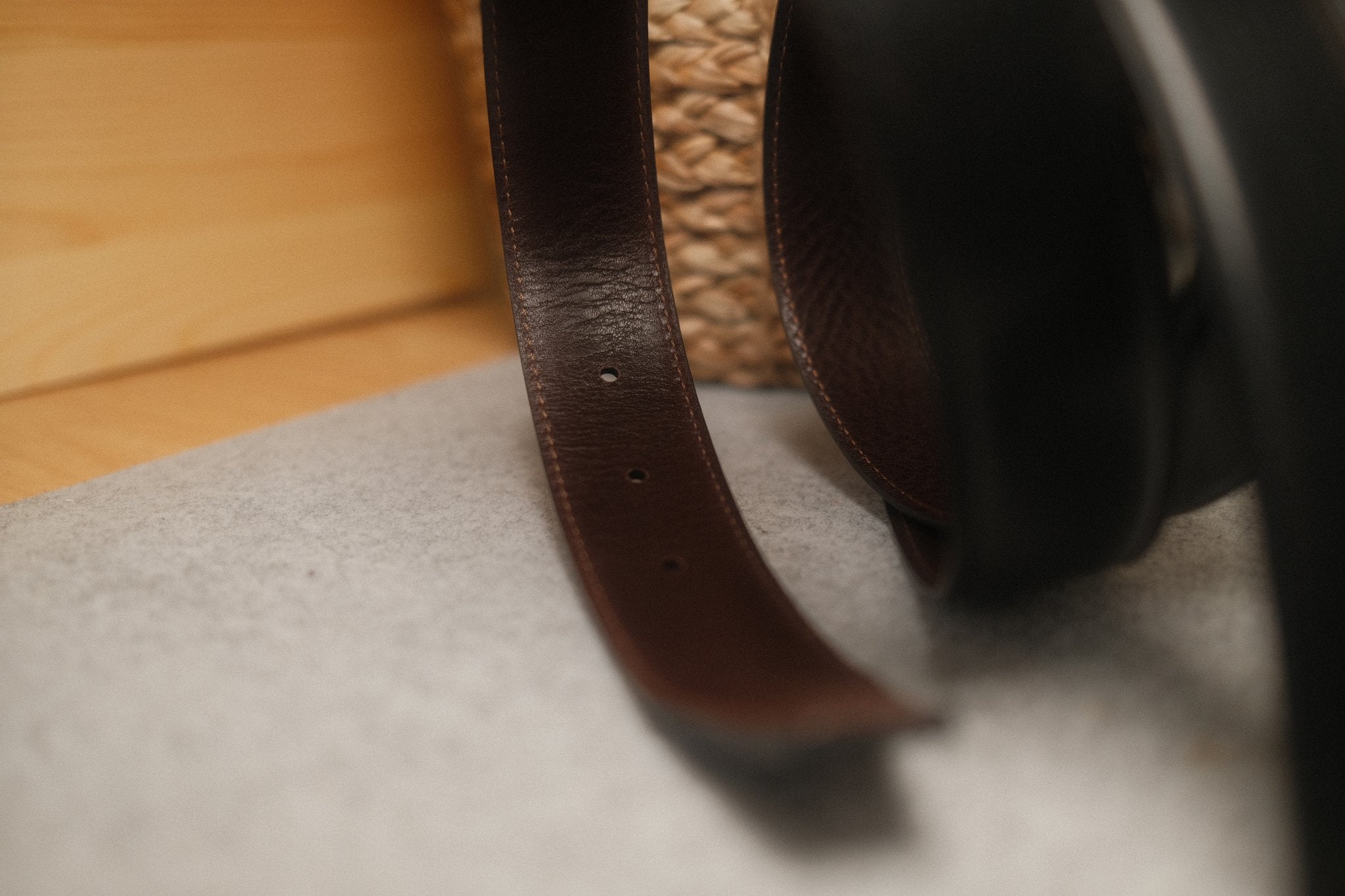 Ceinture compatible boucle Hermès 32 mm – Cuir Noir / Marron Foncé