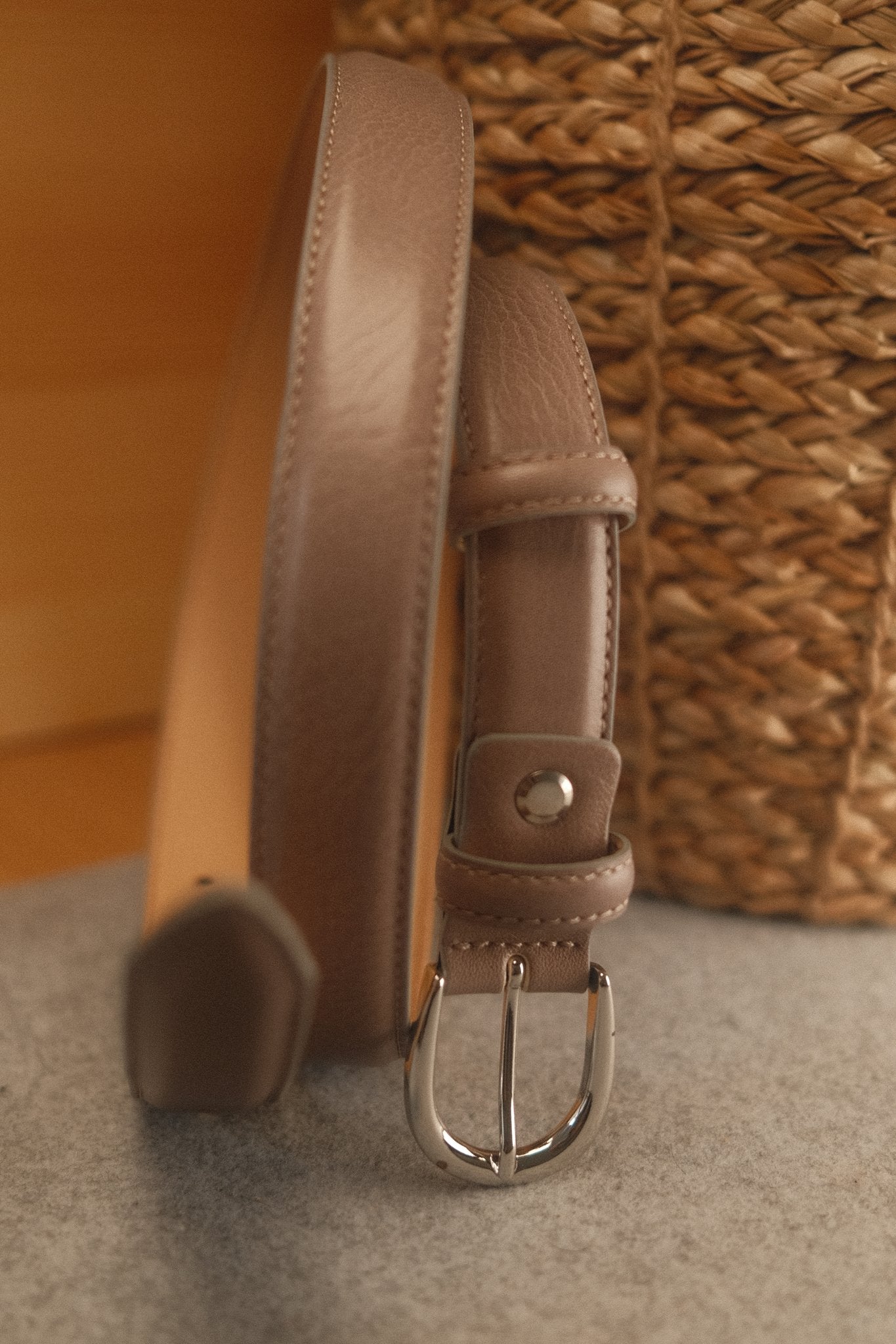 Ceinture femme cuir gris boucle ronde fine 25 mm