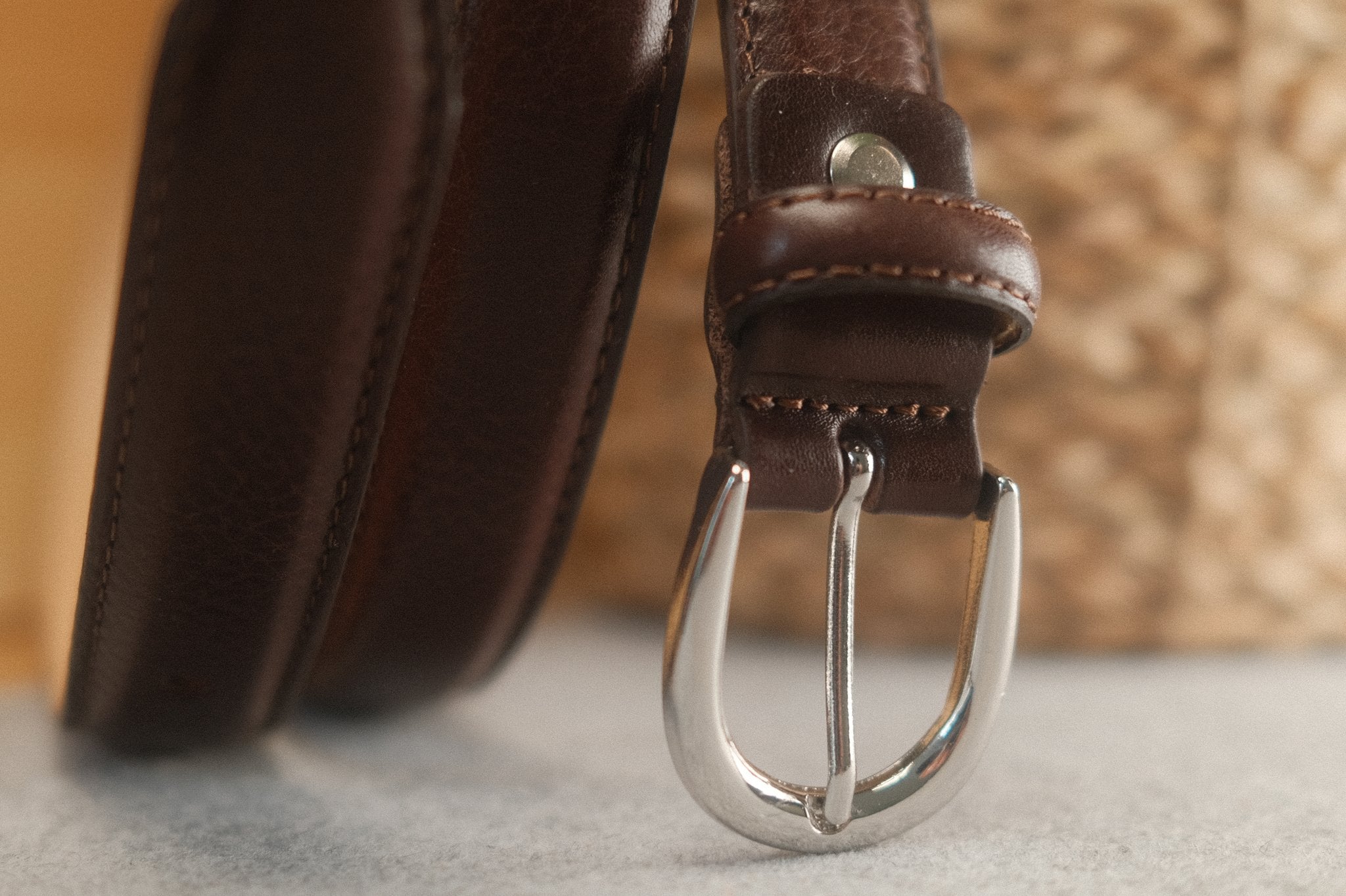 Ceinture femme cuir marron foncé boucle ronde fine 25 mm Norbert Bottier Accessoires Norbert Bottier