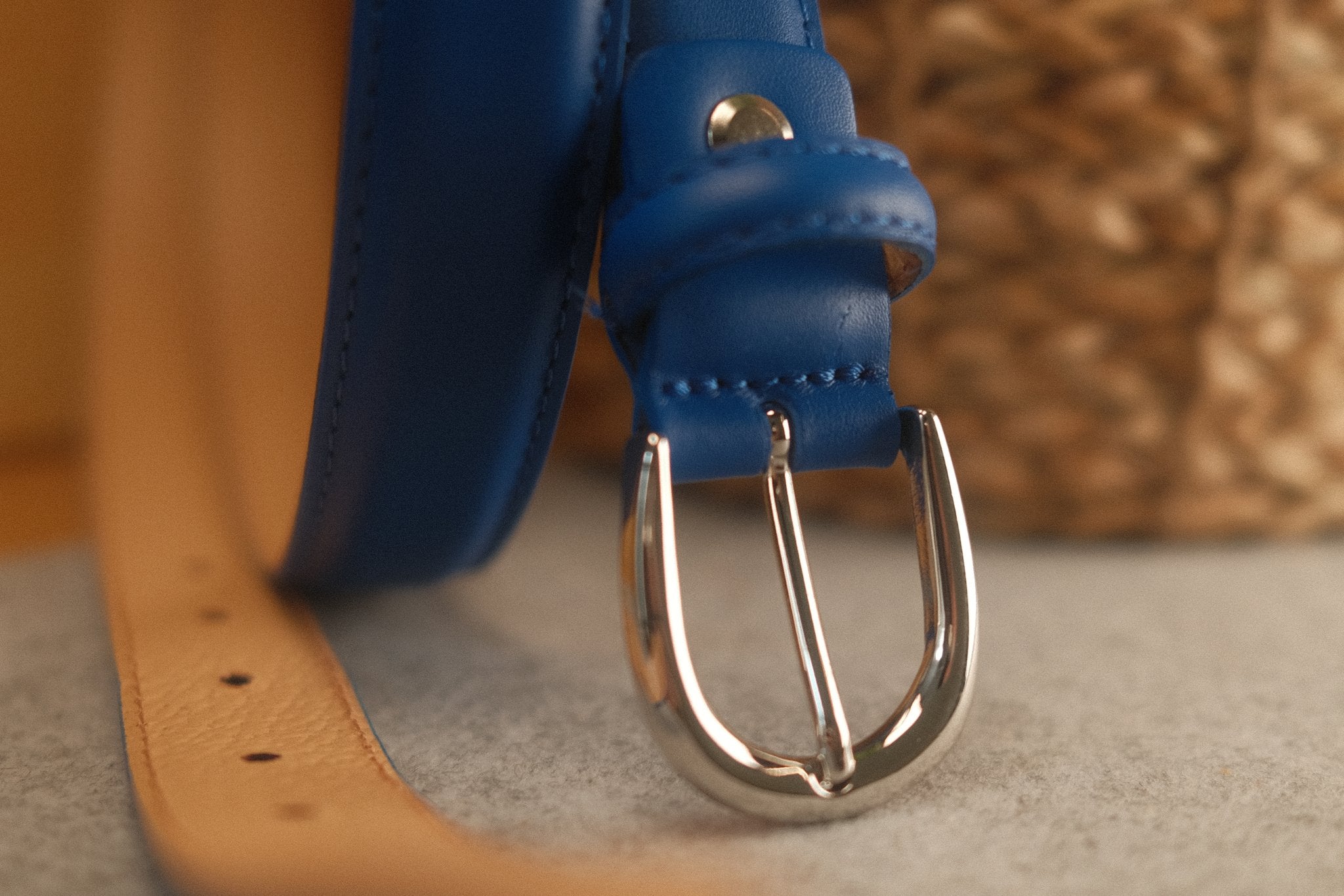 Ceinture femme cuir bleu boucle ronde fine 25 mm Norbert Bottier Accessoires Norbert Bottier