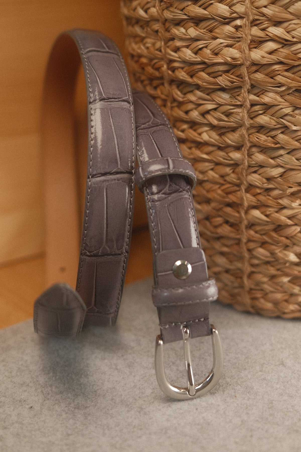 Ceinture femme cuir croco gris fine 25 mm – vue 2