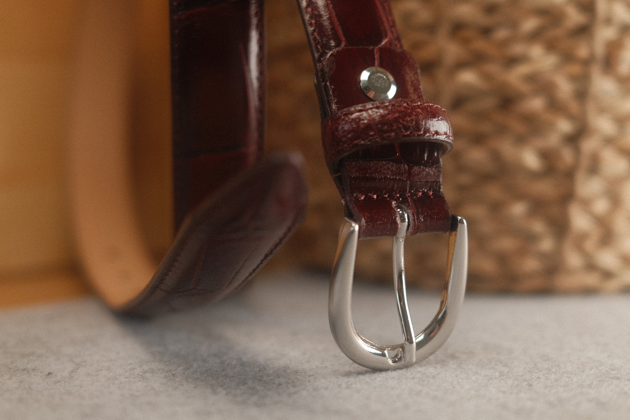 Ceinture femme cuir croco bordeaux fine 25 mm Norbert Bottier Accessoires Norbert Bottier