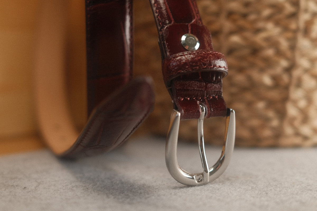 Ceinture femme cuir croco bordeaux fine 25 mm – vue 3