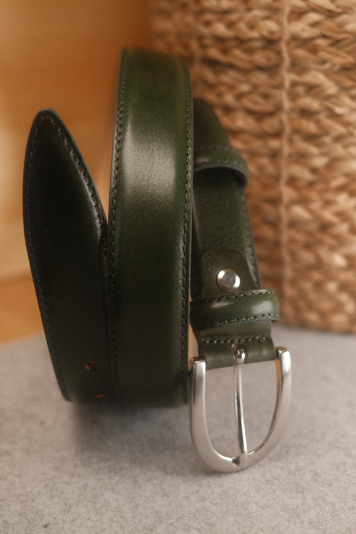 Ceinture femme cuir vert forêt boucle ronde fine 30 mm – vue 2