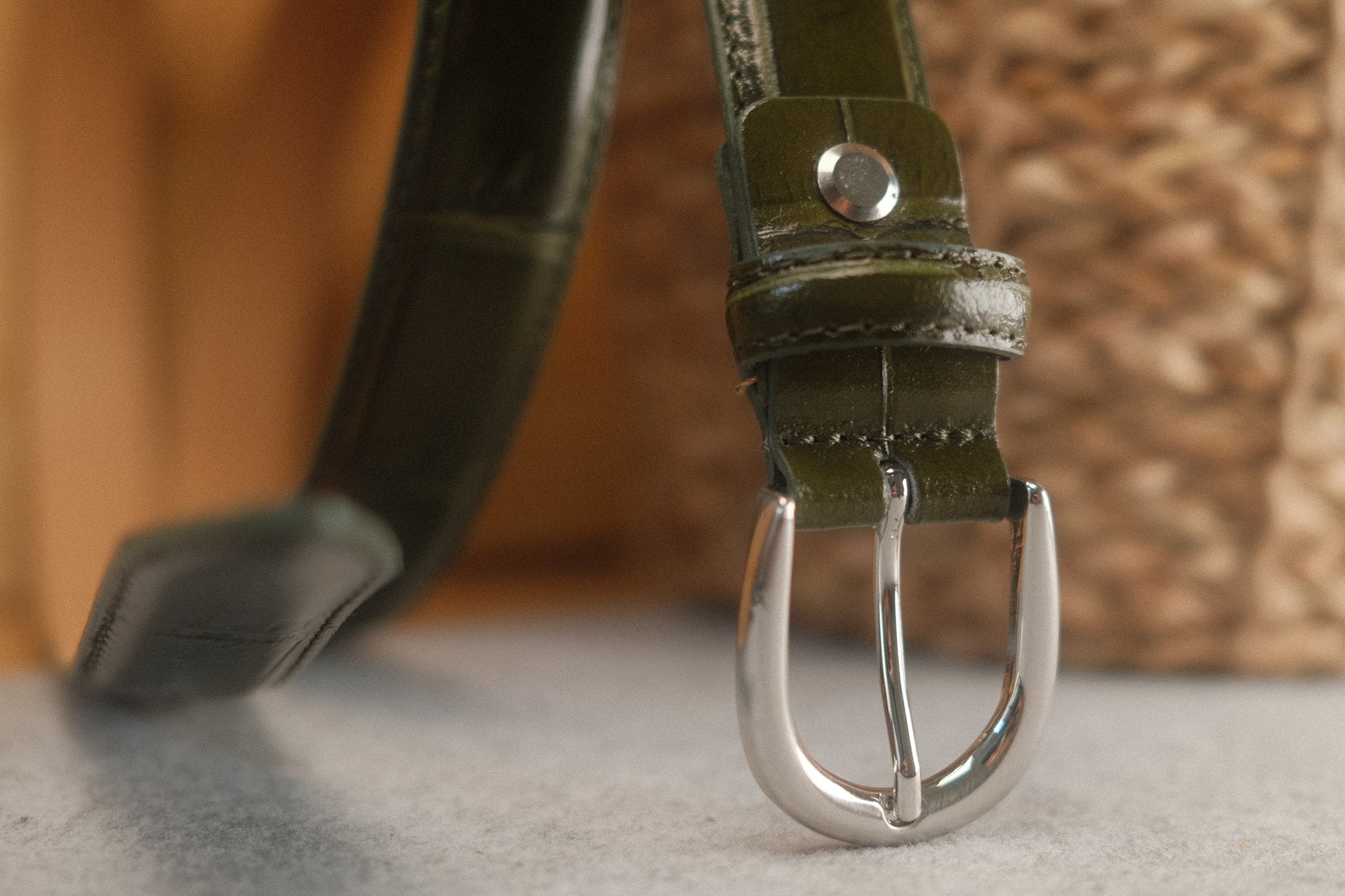 Ceinture femme cuir croco vert forêt fine 25 mm Norbert Bottier Accessoires Norbert Bottier