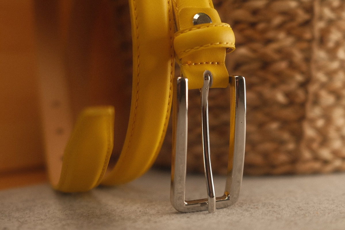 Ceinture femme cuir jaune fine 20 mm – vue 2