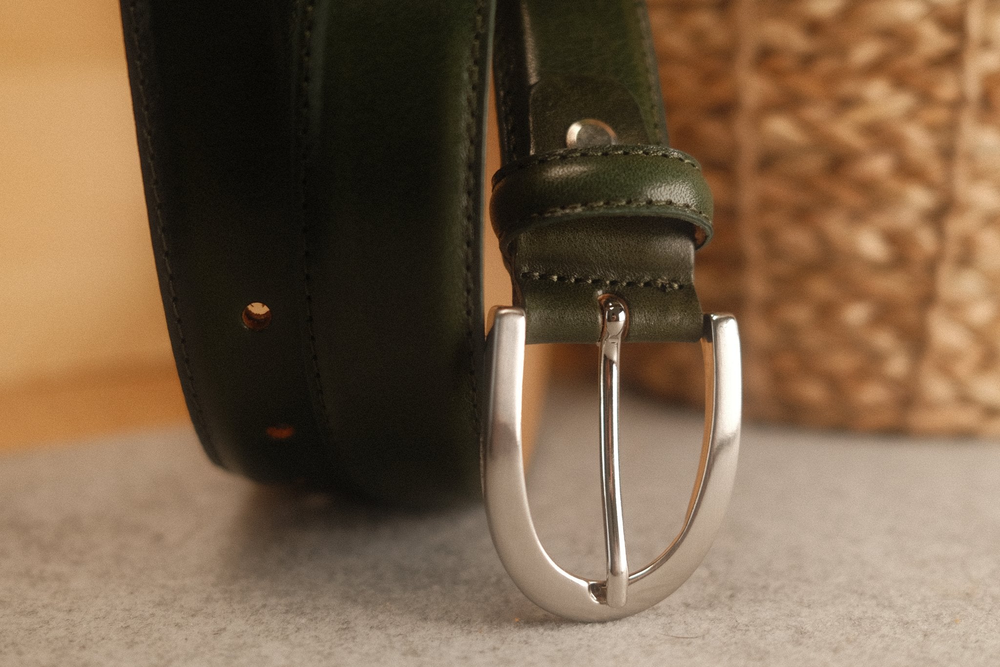 Ceinture femme cuir vert forêt boucle ronde fine 30 mm Norbert Bottier Accessoires Norbert Bottier