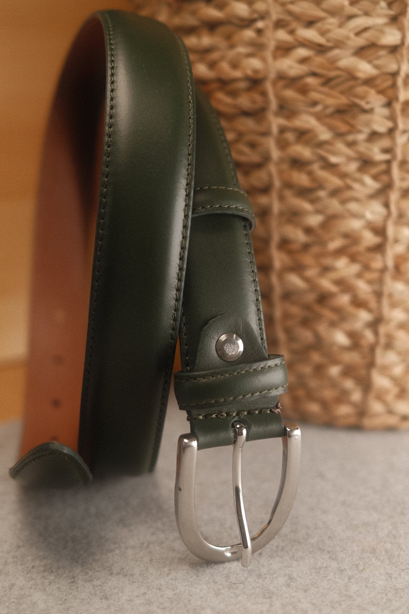 Ceinture femme cuir vert sapin boucle ronde fine 30 mm Norbert Bottier Accessoires Norbert Bottier