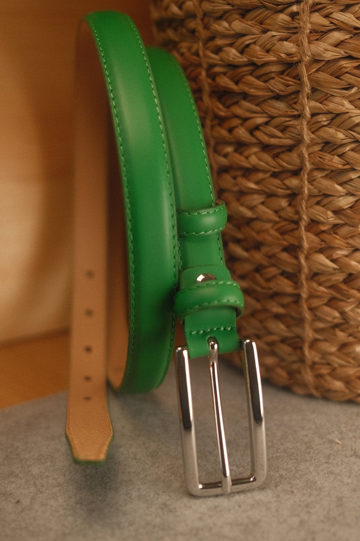 Ceinture femme cuir vert pomme fine 20 mm – vue 3