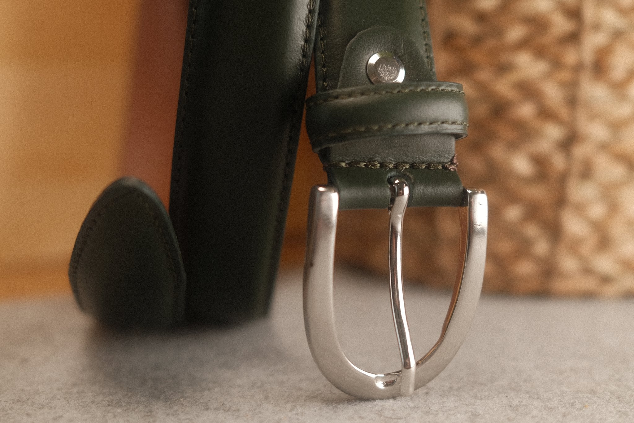 Ceinture femme cuir vert sapin boucle ronde fine 30 mm Norbert Bottier Accessoires Norbert Bottier