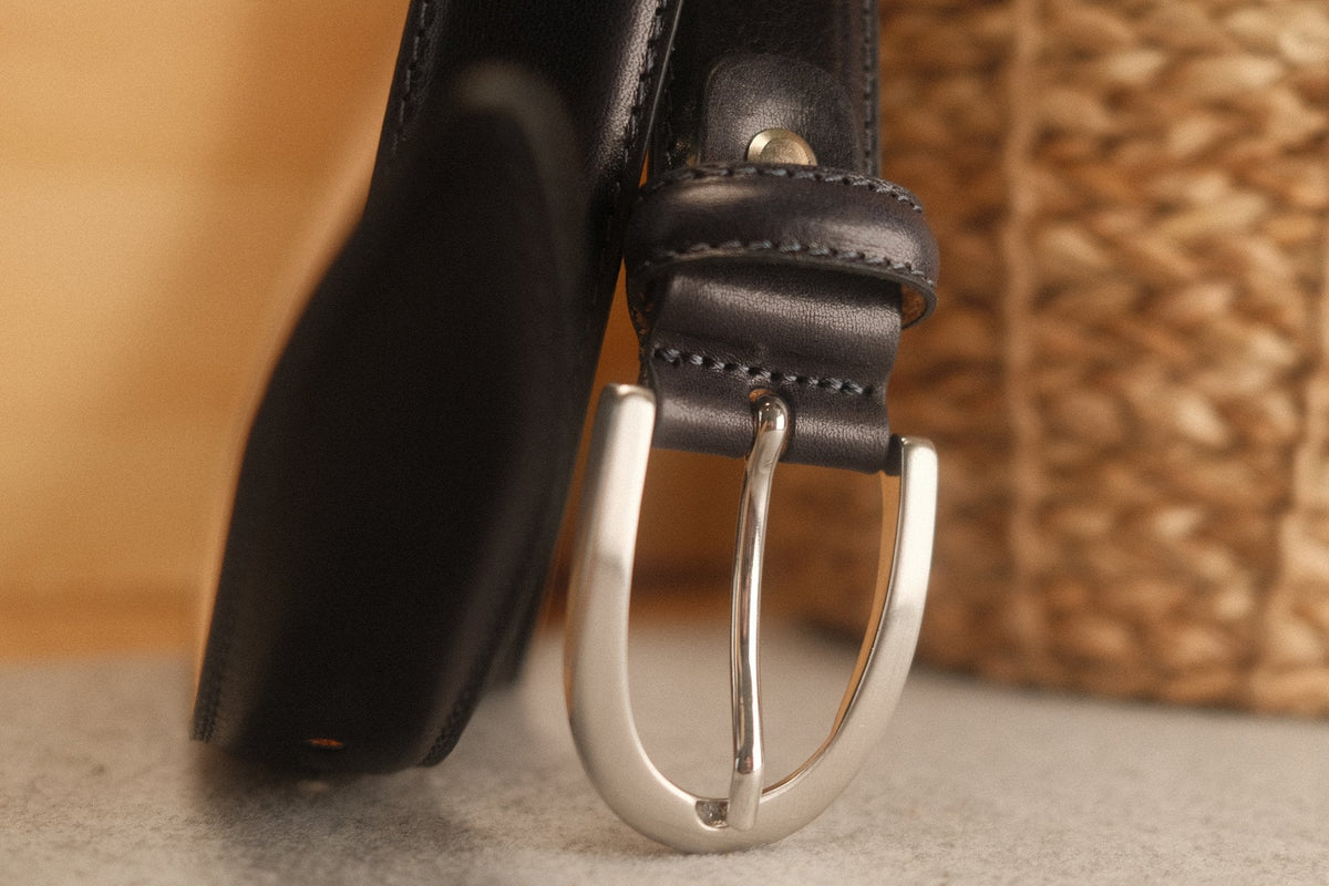 Ceinture cuir bleu marine boucle ronde fine 30 mm – vue 3