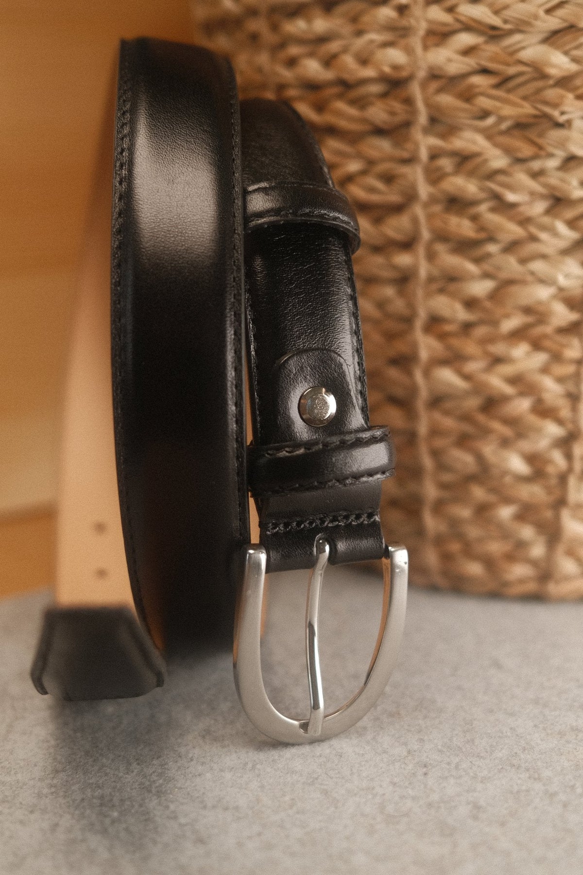Ceinture femme cuir noir boucle ronde fine 30 mm – vue 2