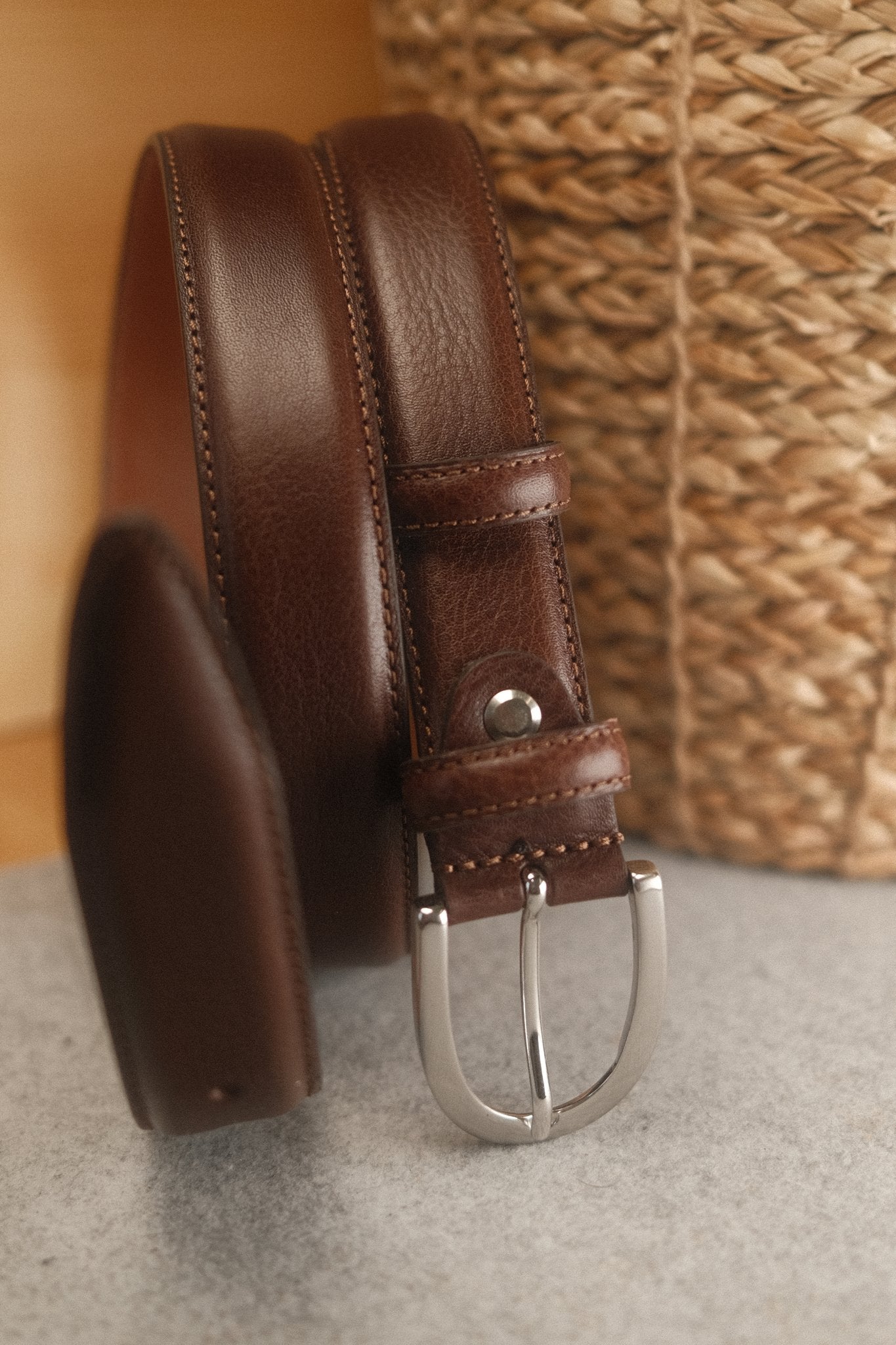 Ceinture cuir marron foncé boucle ronde fine 30 mm Norbert Bottier Accessoires Norbert Bottier