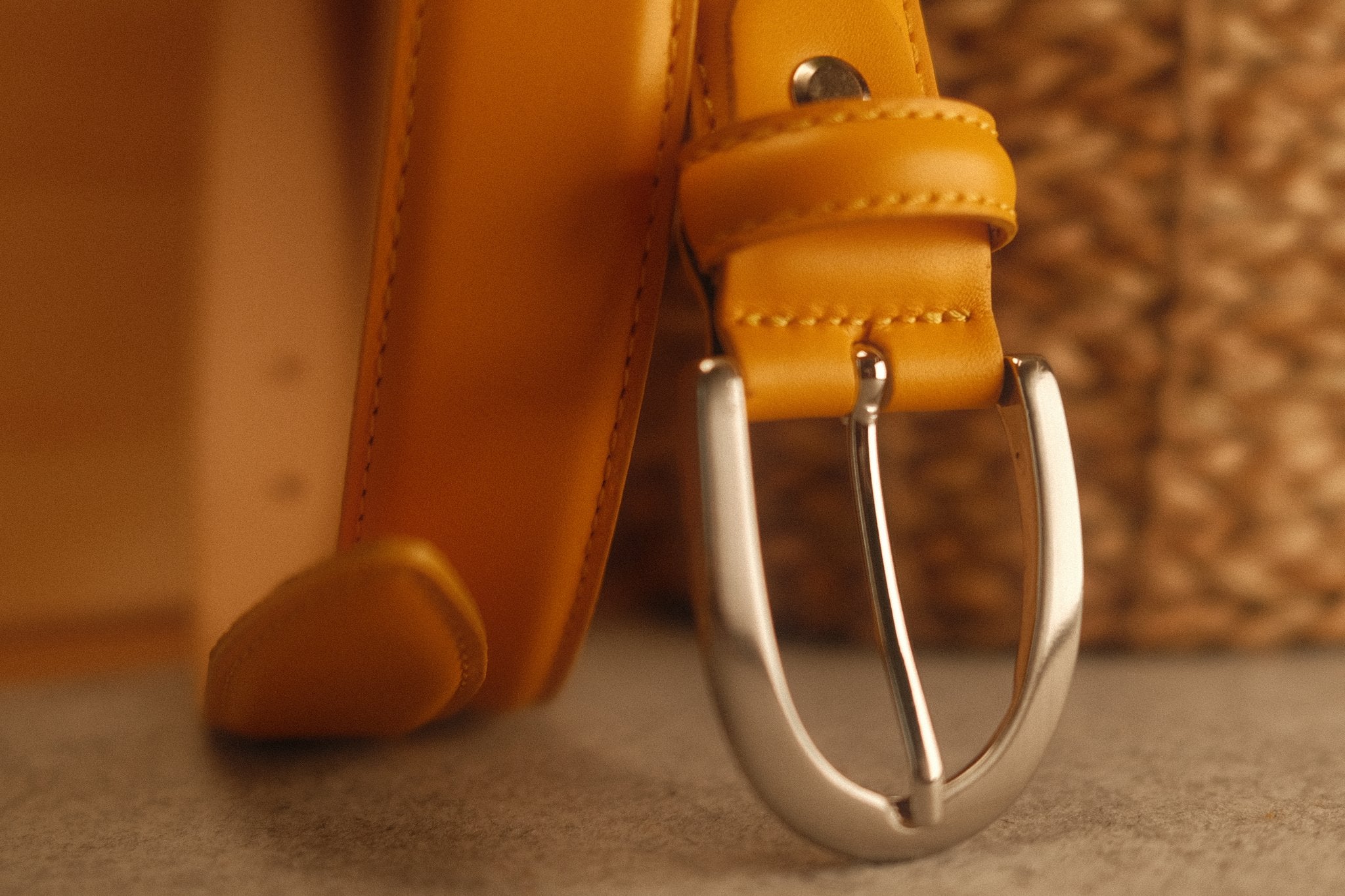 Ceinture cuir jaune boucle ronde fine 30 mm Norbert Bottier Accessoires Norbert Bottier