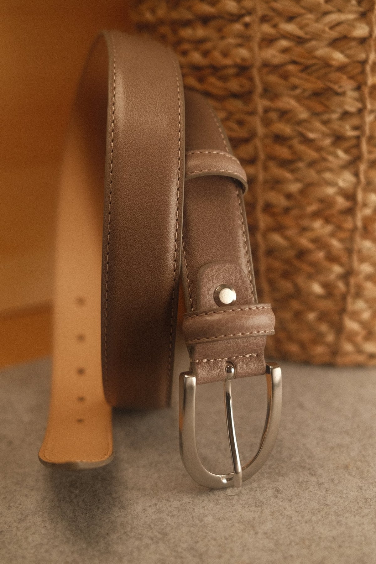Ceinture cuir gris clair boucle ronde fine 30 mm – vue 2