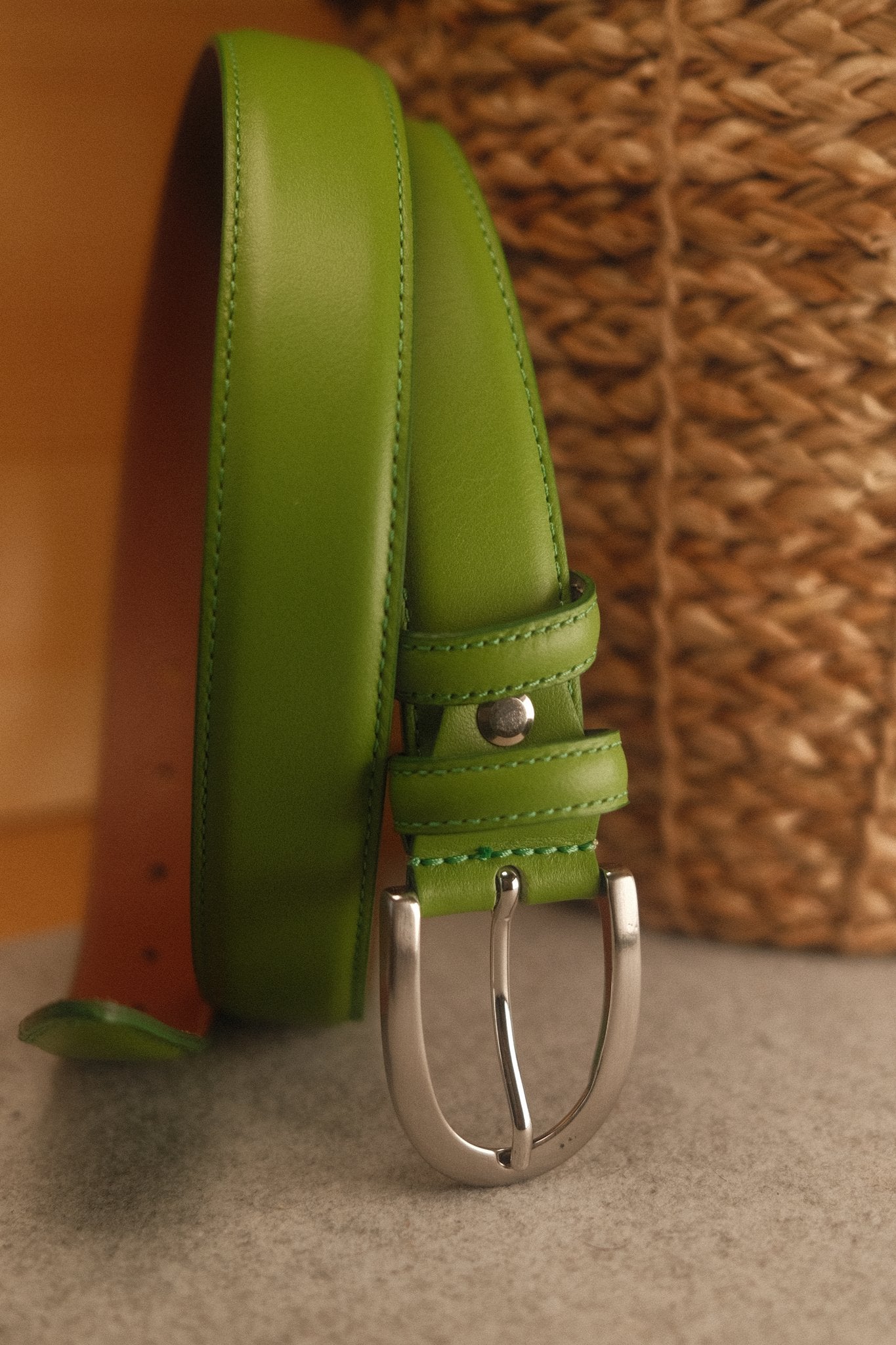 Ceinture femme cuir vert pomme boucle ronde fine 30 mm Norbert Bottier Accessoires Norbert Bottier