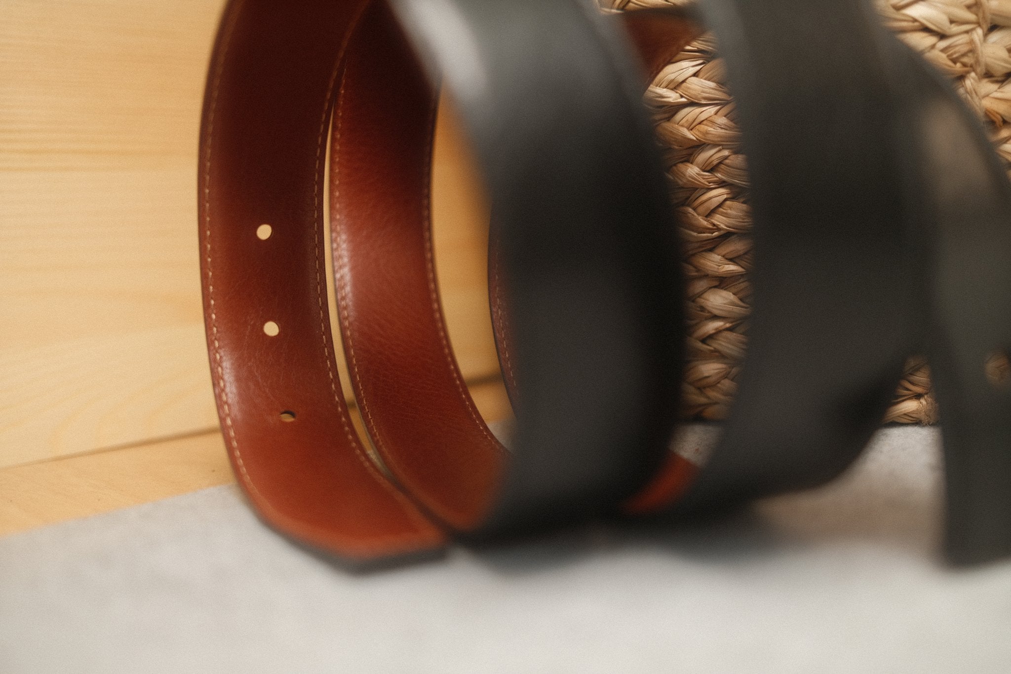 Ceinture compatible boucle Hermès 32 mm – Cuir Noir / Cognac