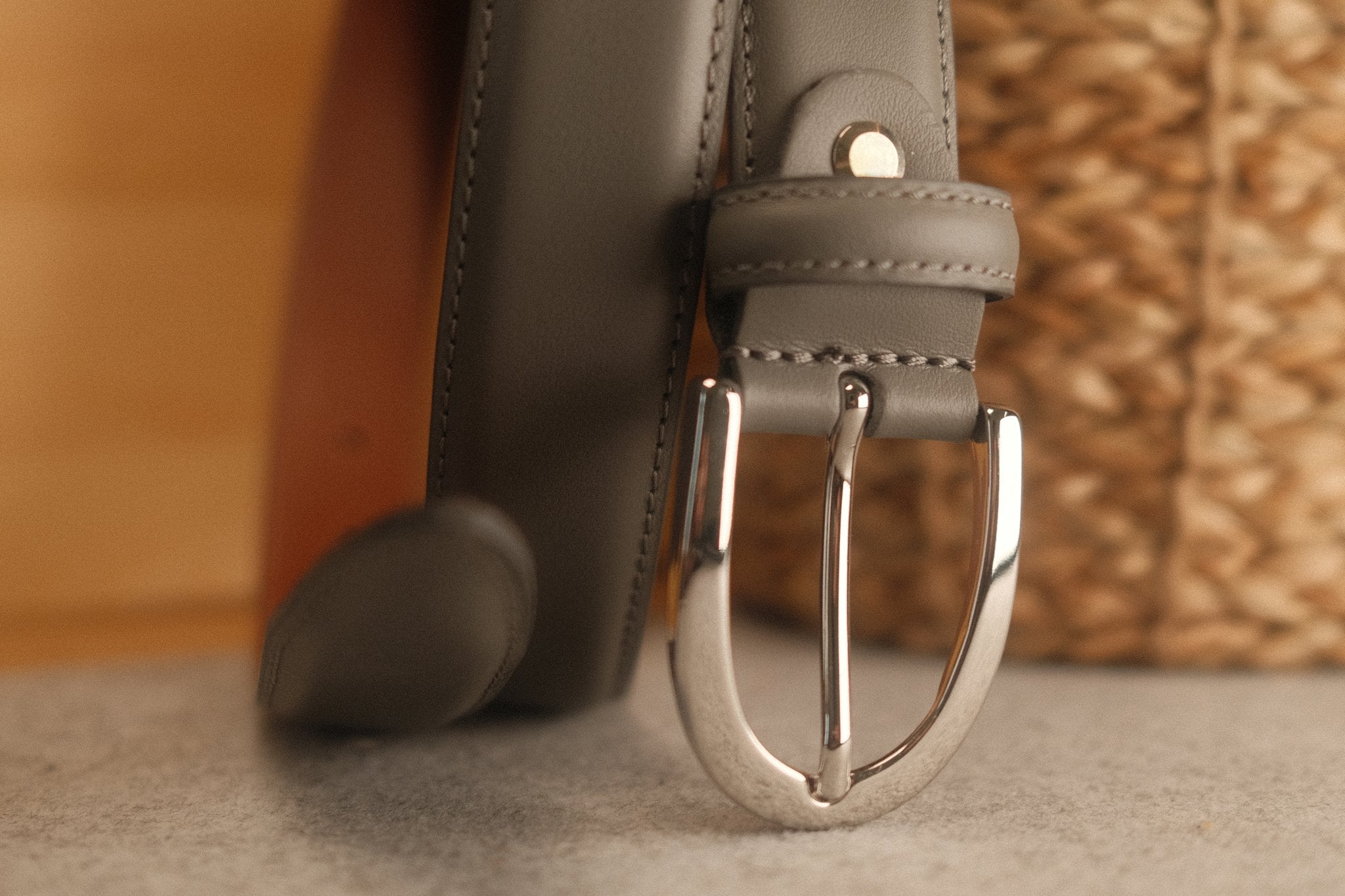 Ceinture cuir gris foncé boucle ronde fine 30 mm Norbert Bottier Accessoires Norbert Bottier