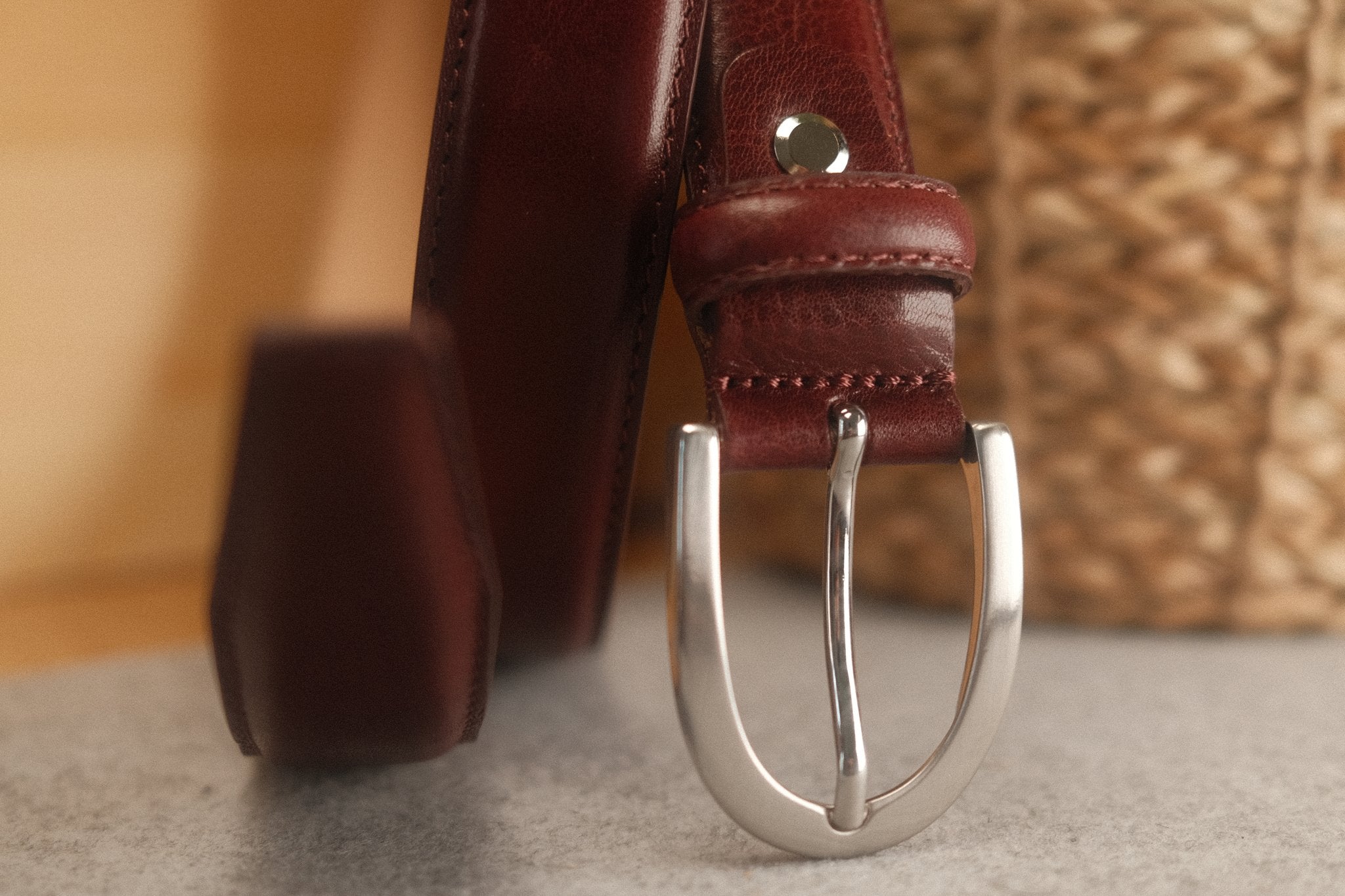 Ceinture cuir bordeaux boucle ronde fine 30 mm Norbert Bottier Accessoires Norbert Bottier