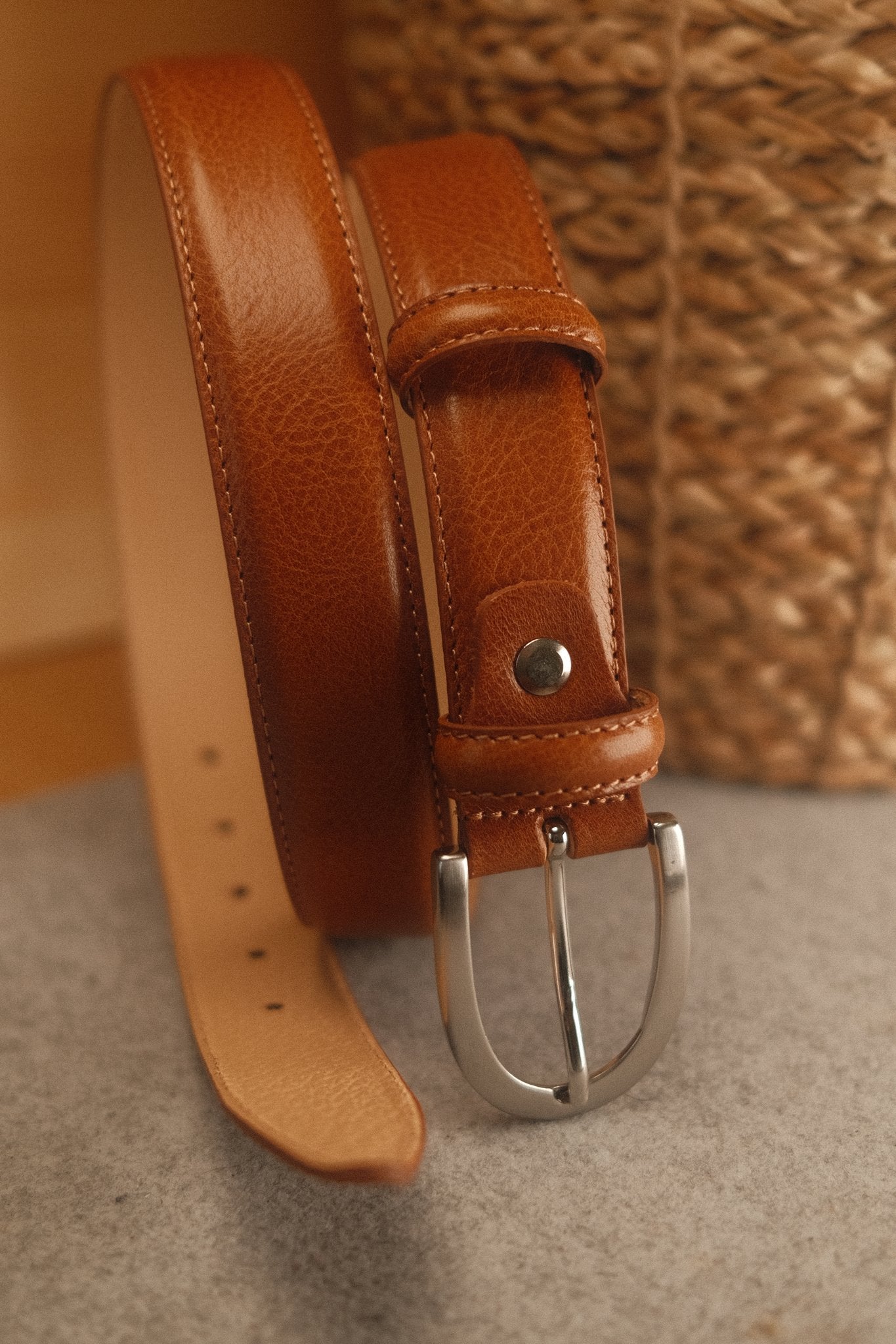 Ceinture cuir camel boucle ronde fine 30 mm Norbert Bottier Accessoires Norbert Bottier