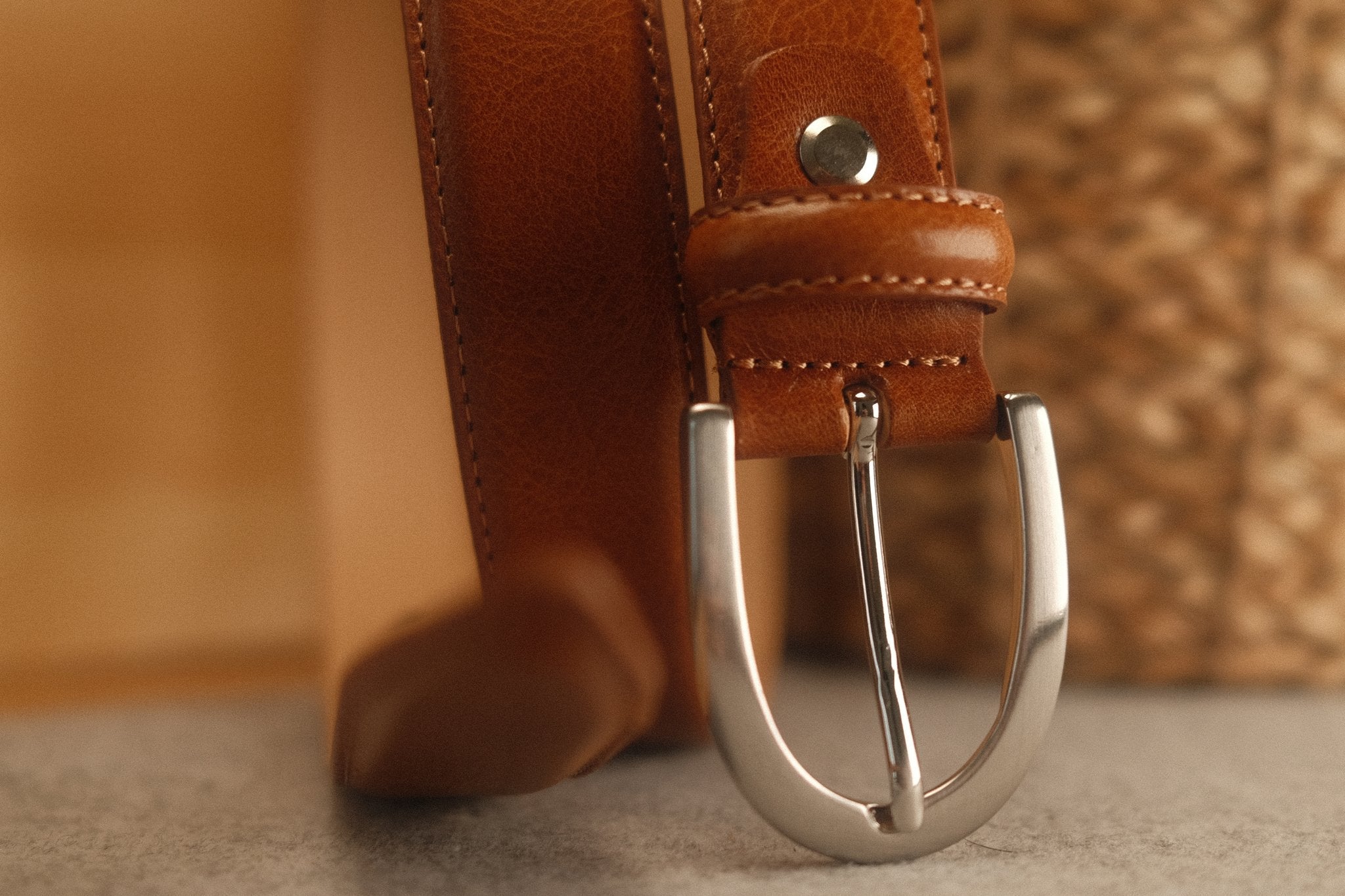 Ceinture cuir camel boucle ronde fine 30 mm Norbert Bottier Accessoires Norbert Bottier