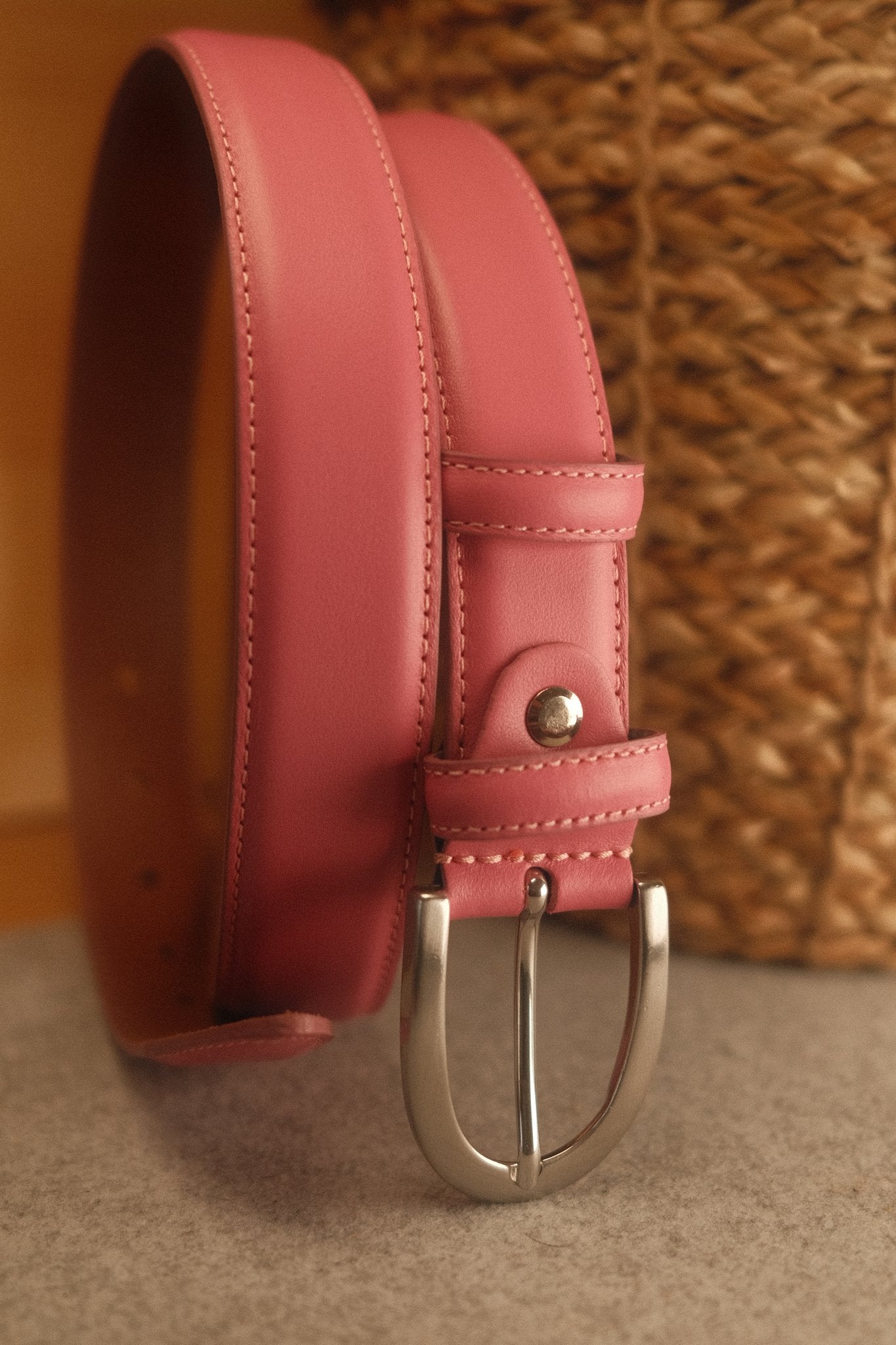 Ceinture femme cuir rose boucle ronde fine 30 mm Norbert Bottier Accessoires Norbert Bottier