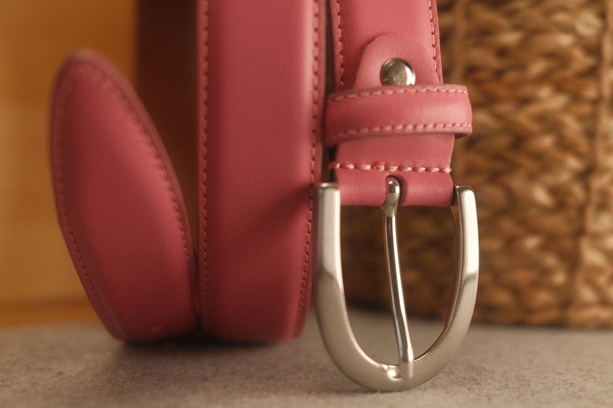 Ceinture femme cuir rose boucle ronde fine 30 mm Norbert Bottier Accessoires Norbert Bottier