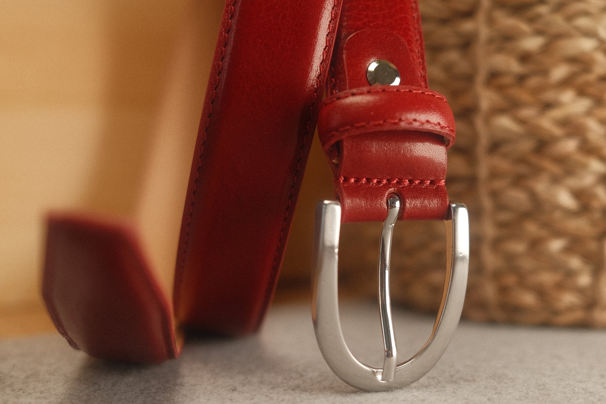 Ceinture femme cuir rouge boucle ronde fine 30 mm Norbert Bottier Accessoires Norbert Bottier