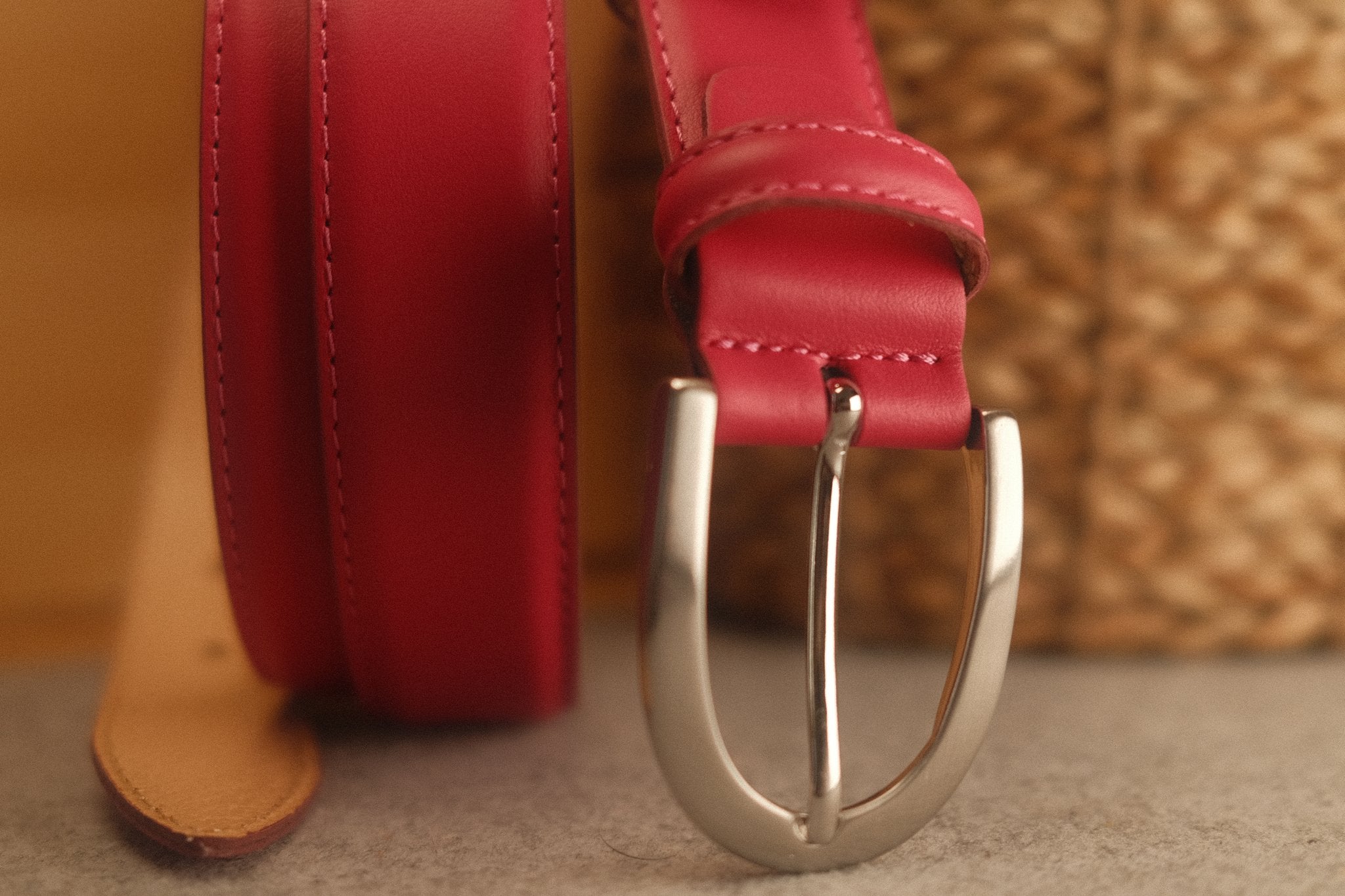 Ceinture cuir fuschia boucle ronde fine 30 mm Norbert Bottier Accessoires Norbert Bottier