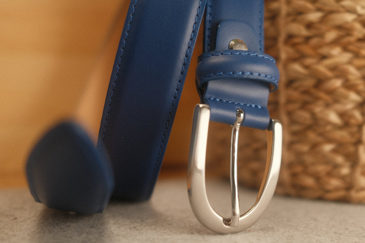 Ceinture cuir bleu boucle ronde fine 30 mm – vue 3
