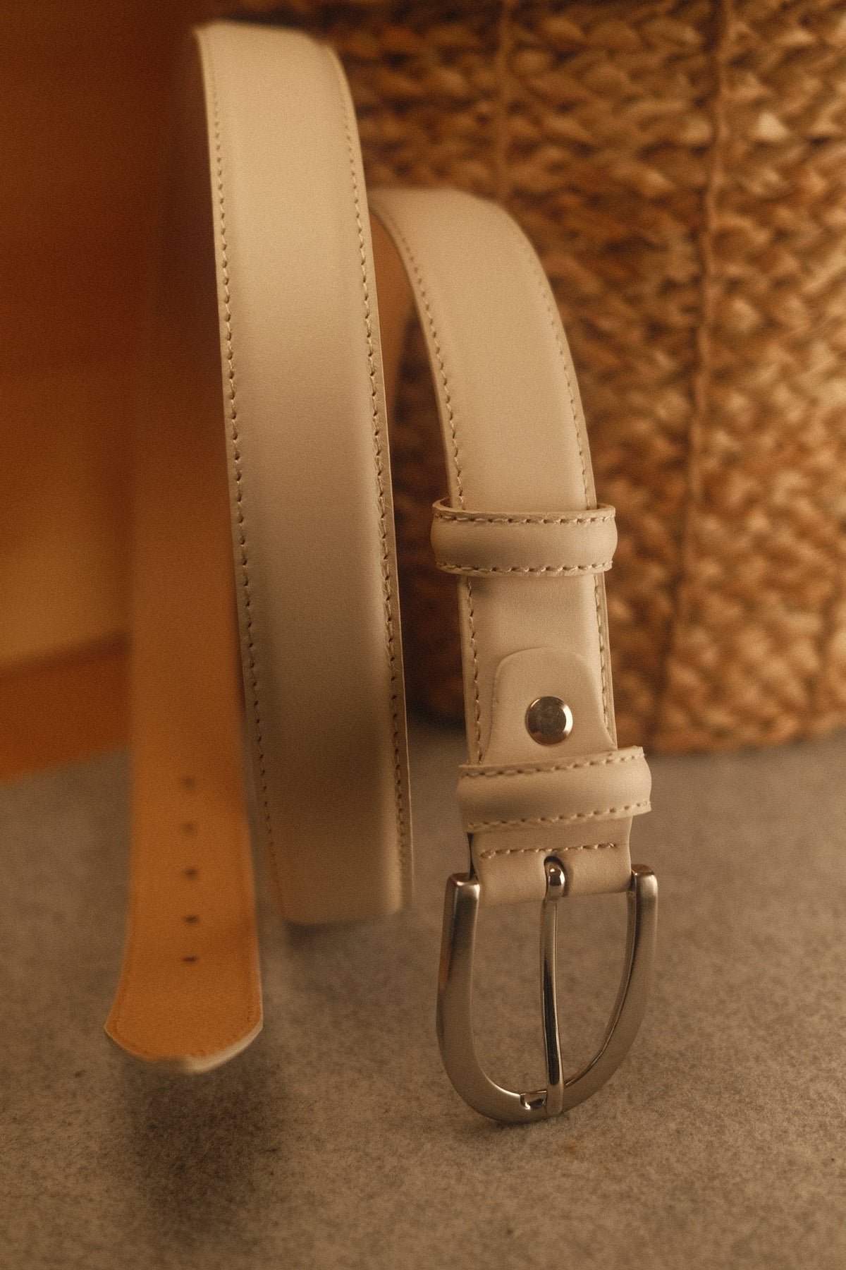 Ceinture cuir blanc cassé boucle ronde fine 30 mm – vue 2