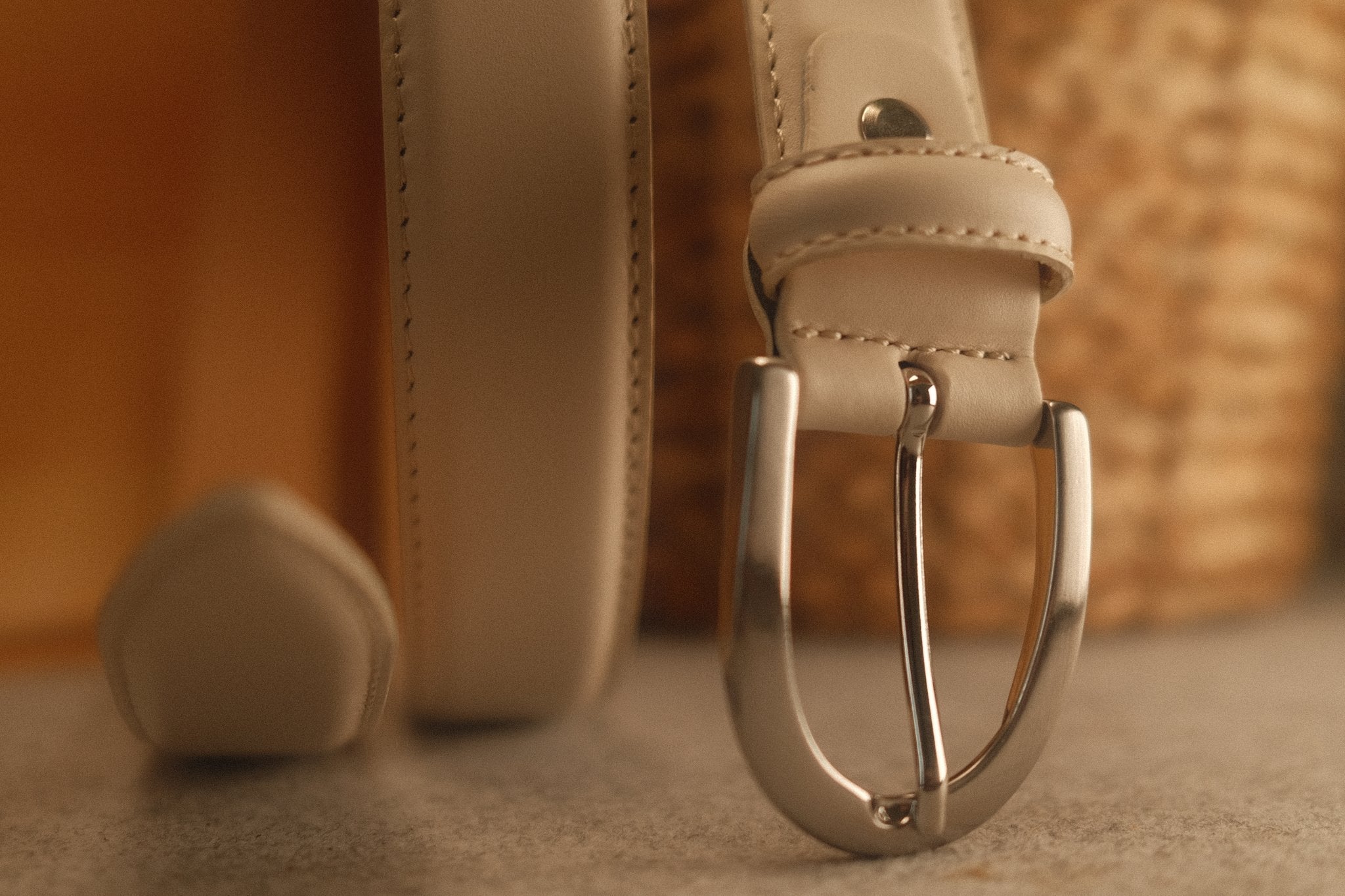 Ceinture cuir blanc cassé boucle ronde fine 30 mm Norbert Bottier Accessoires Norbert Bottier