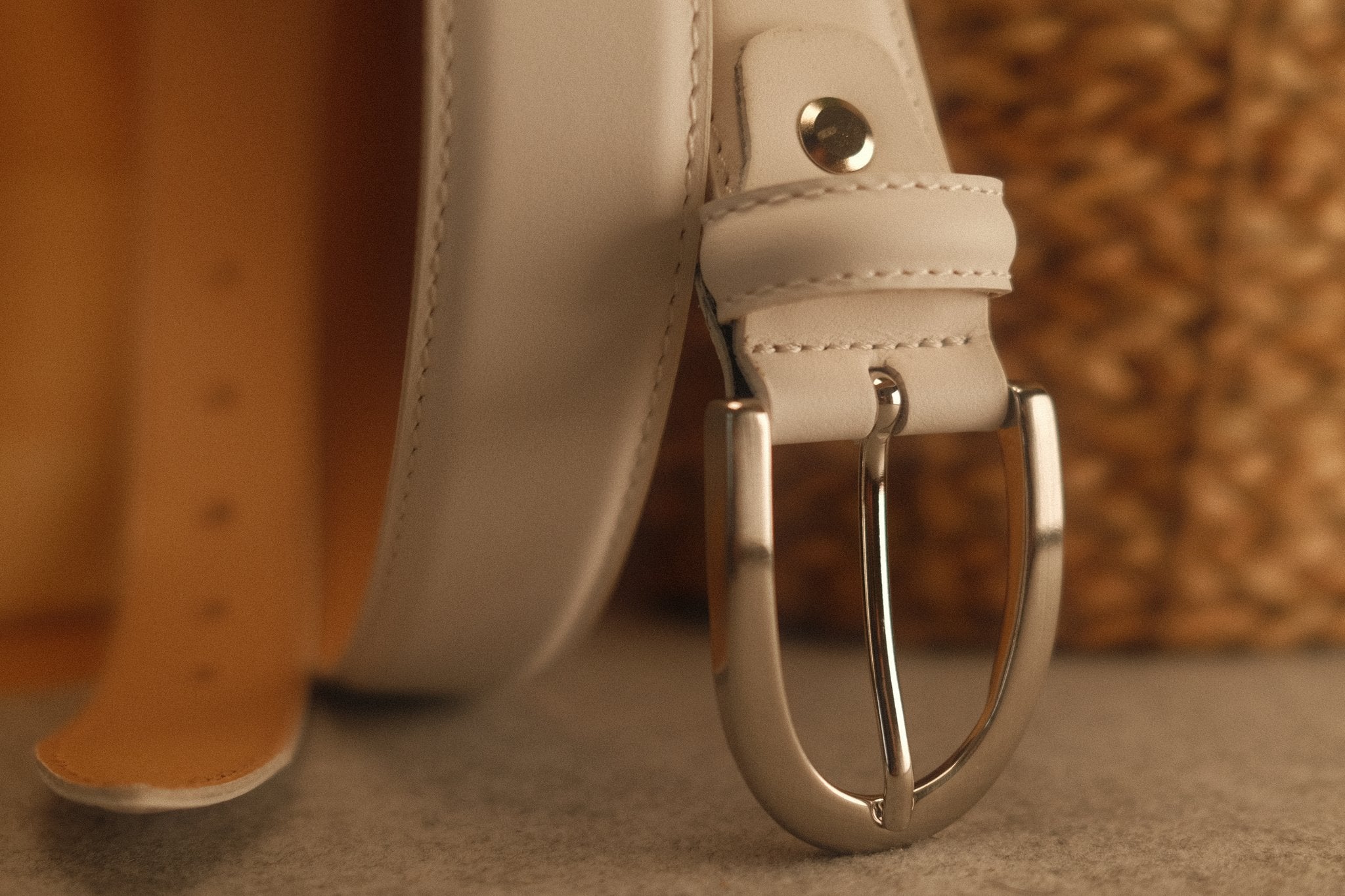 Ceinture cuir blanc boucle ronde fine 30 mm Norbert Bottier Accessoires Norbert Bottier