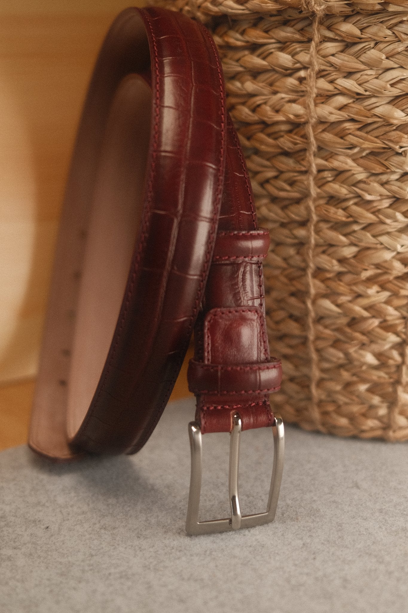 Ceinture en cuir façon croco 30 mm – bordeaux Norbert Bottier Accessoires Norbert Bottier