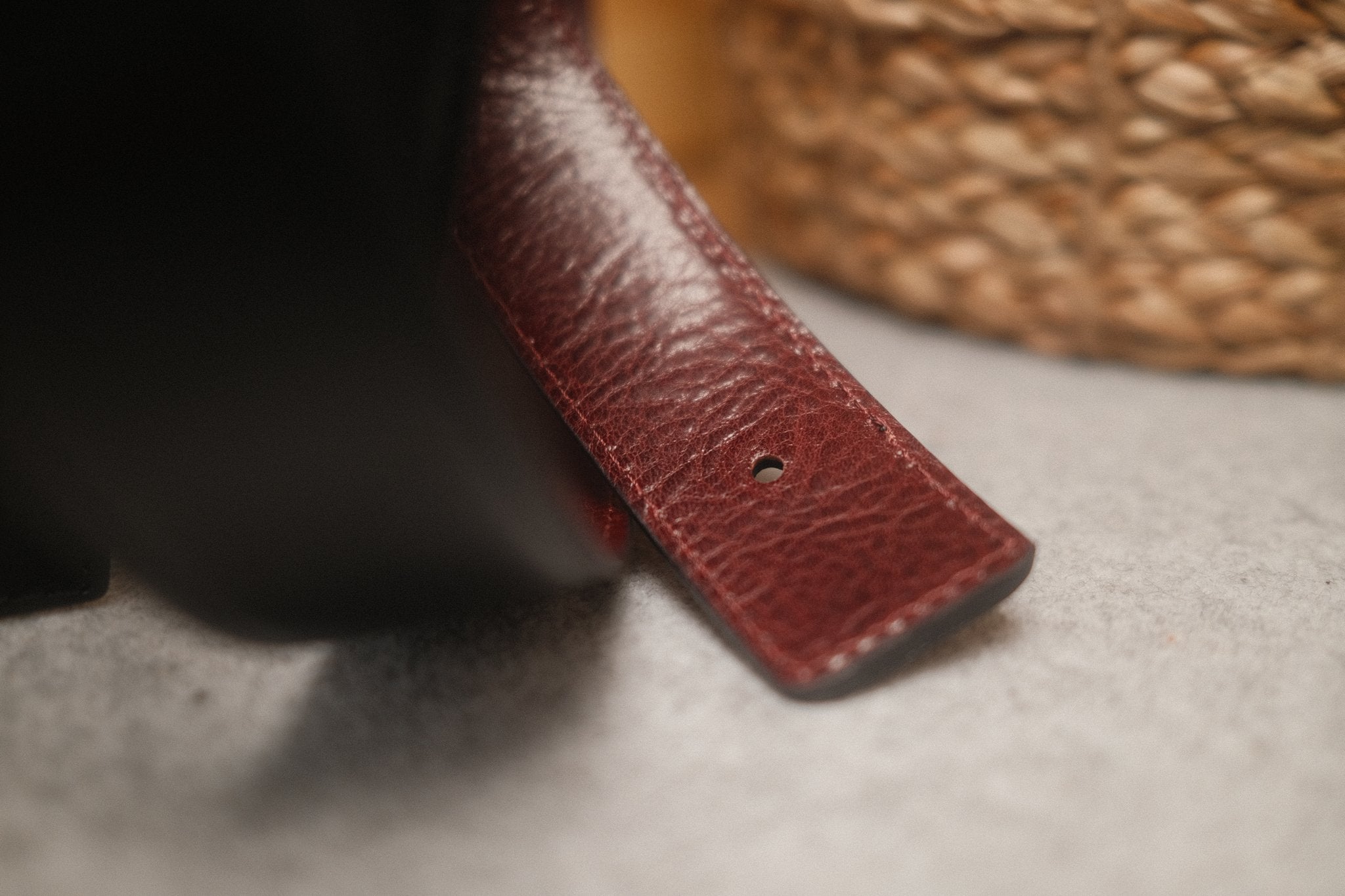 Ceinture compatible boucle Hermès 32 mm – Cuir Noir / Bordeaux
