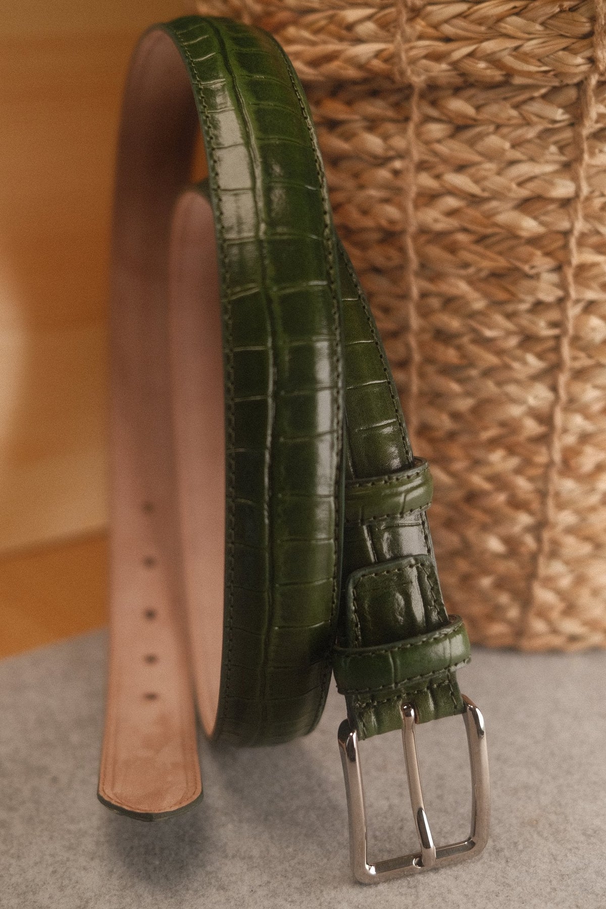 Ceinture en cuir façon croco 30 mm – Vert – vue 3